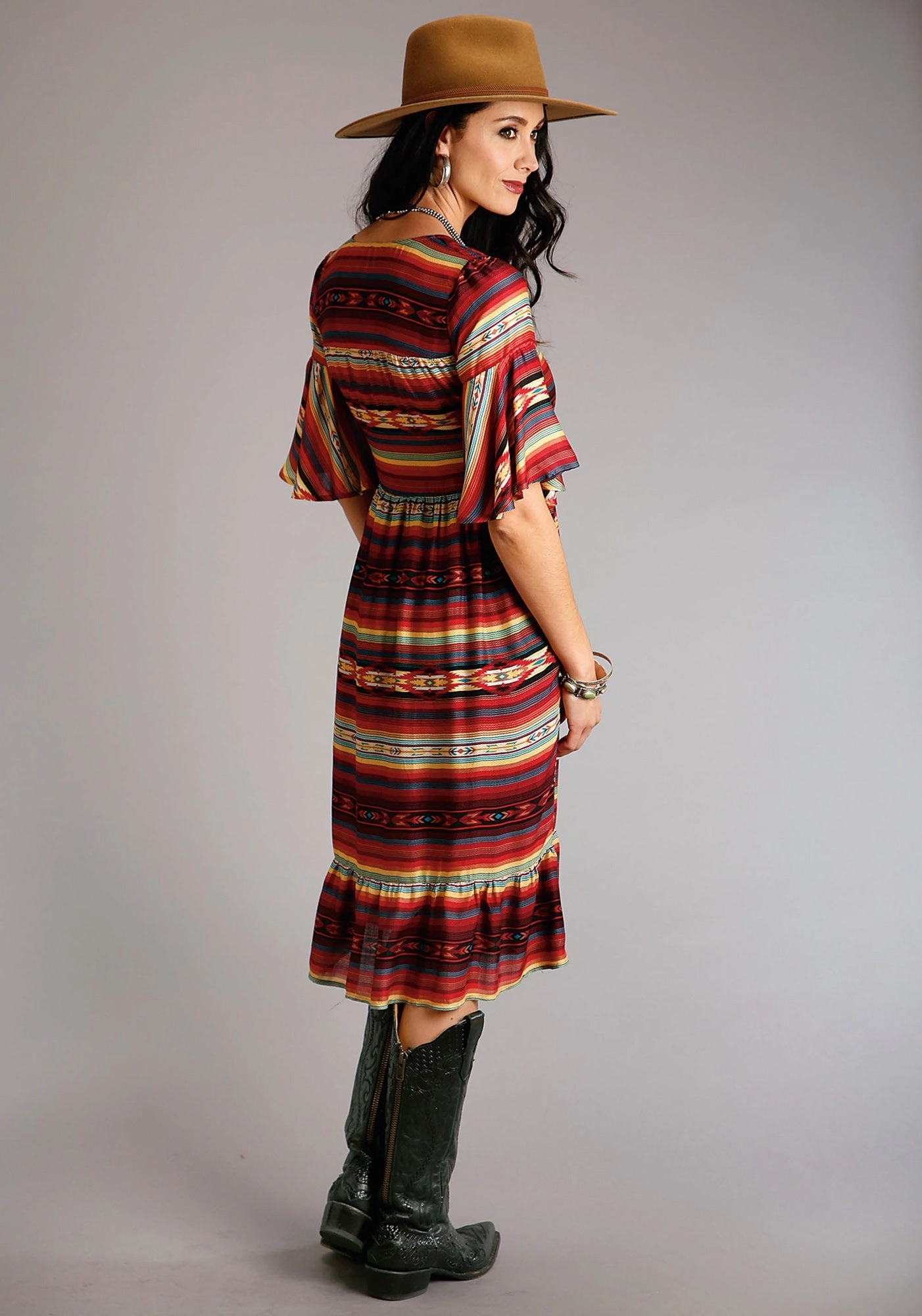 All Look Stetson Womens Multi-Color Rayon/Nylon Serape Print S/S Herringbone Dress