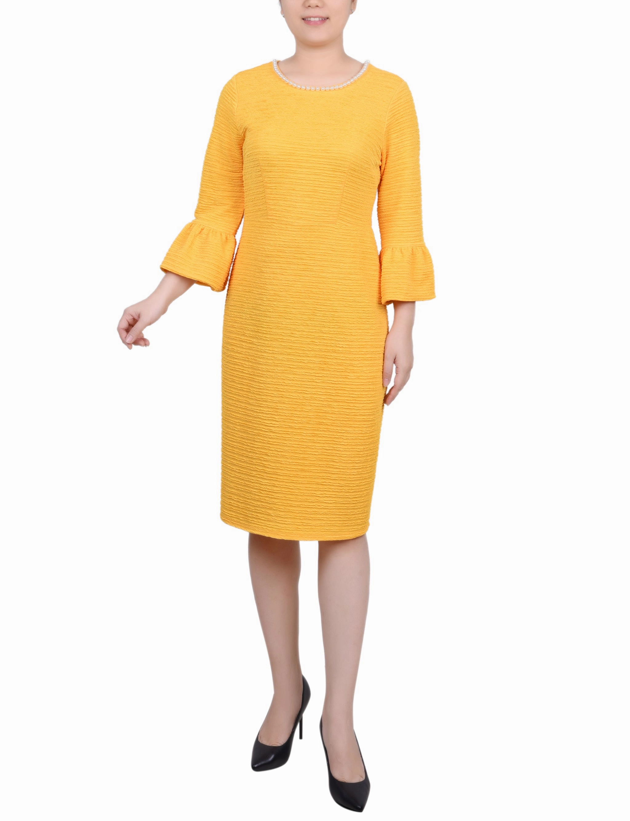 Profile Enhancer Tear-resistant Petite 3/4 Length Pearl Detail Dress