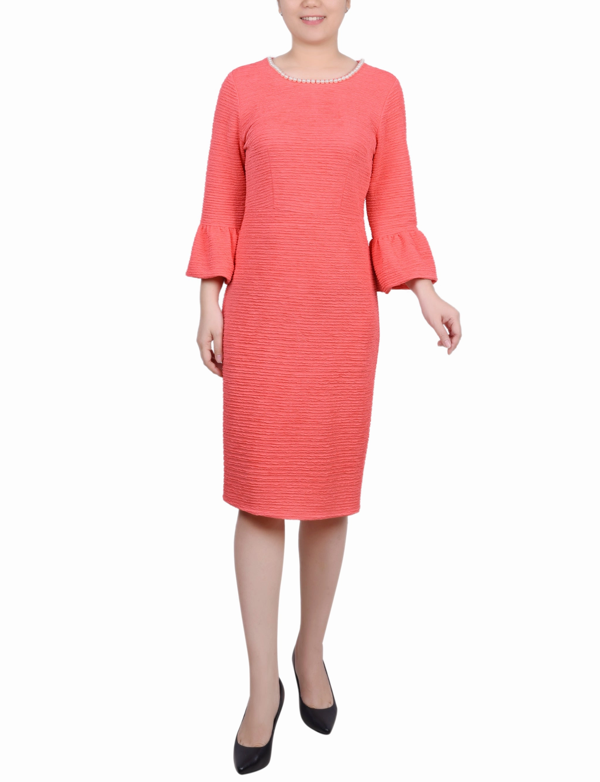 All Day Capsule-Wardrobe Petite 3/4 Length Pearl Detail Dress