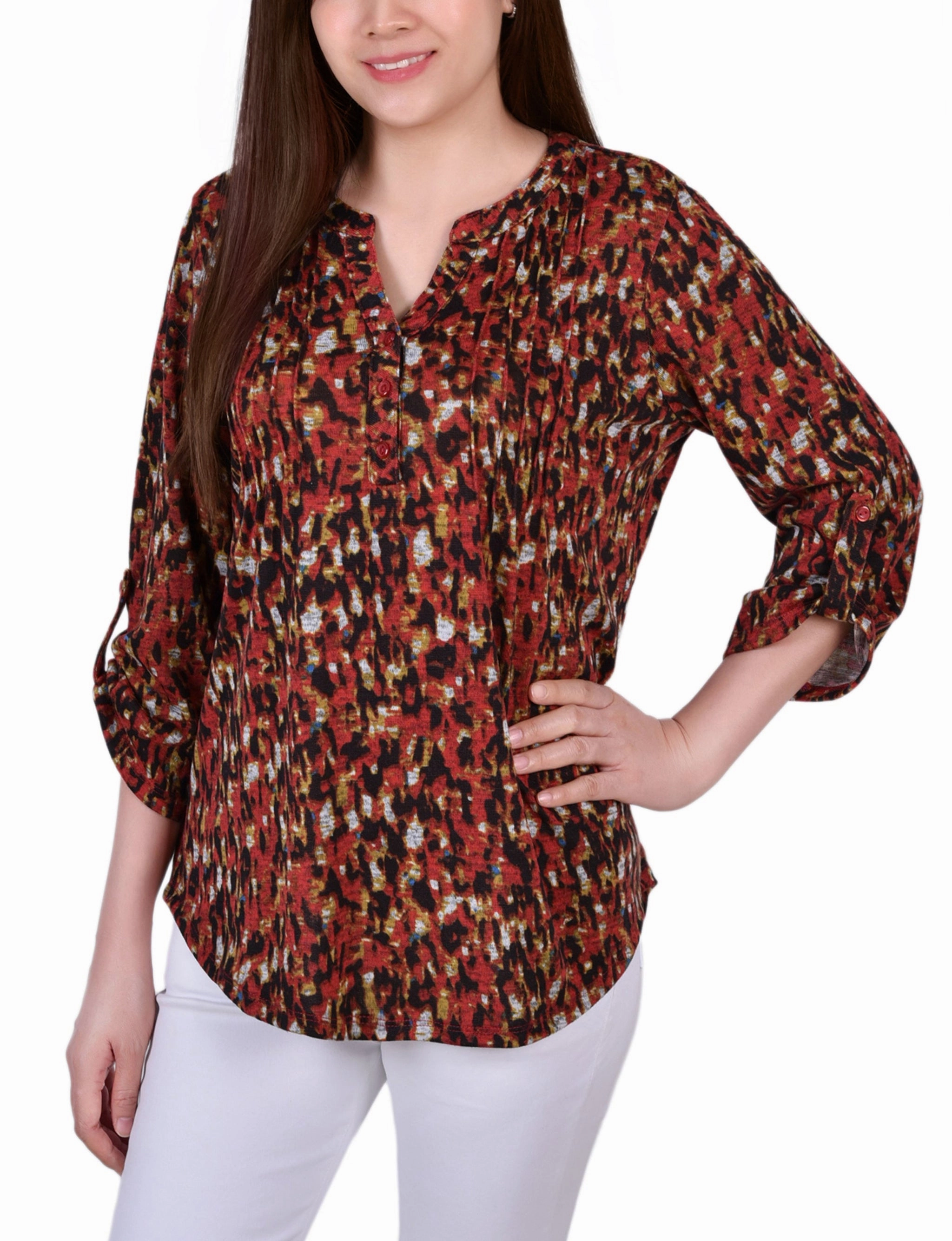 Snag Resistant Surface Petite 3/4 Roll Sleeve Top