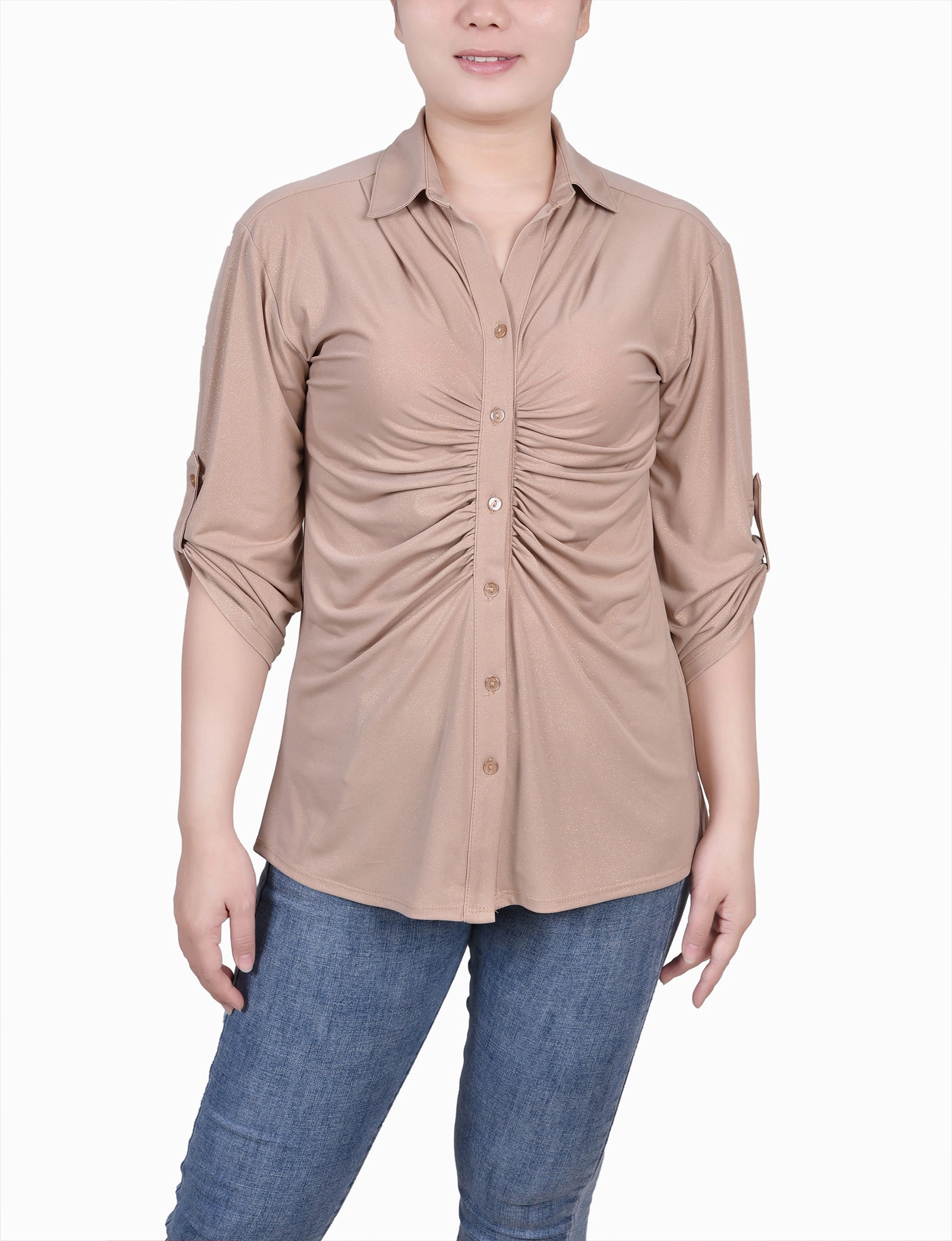 ShockAbsorbing Multipanel Construction Petite 3/4 Roll Tab Rouched-Front Top