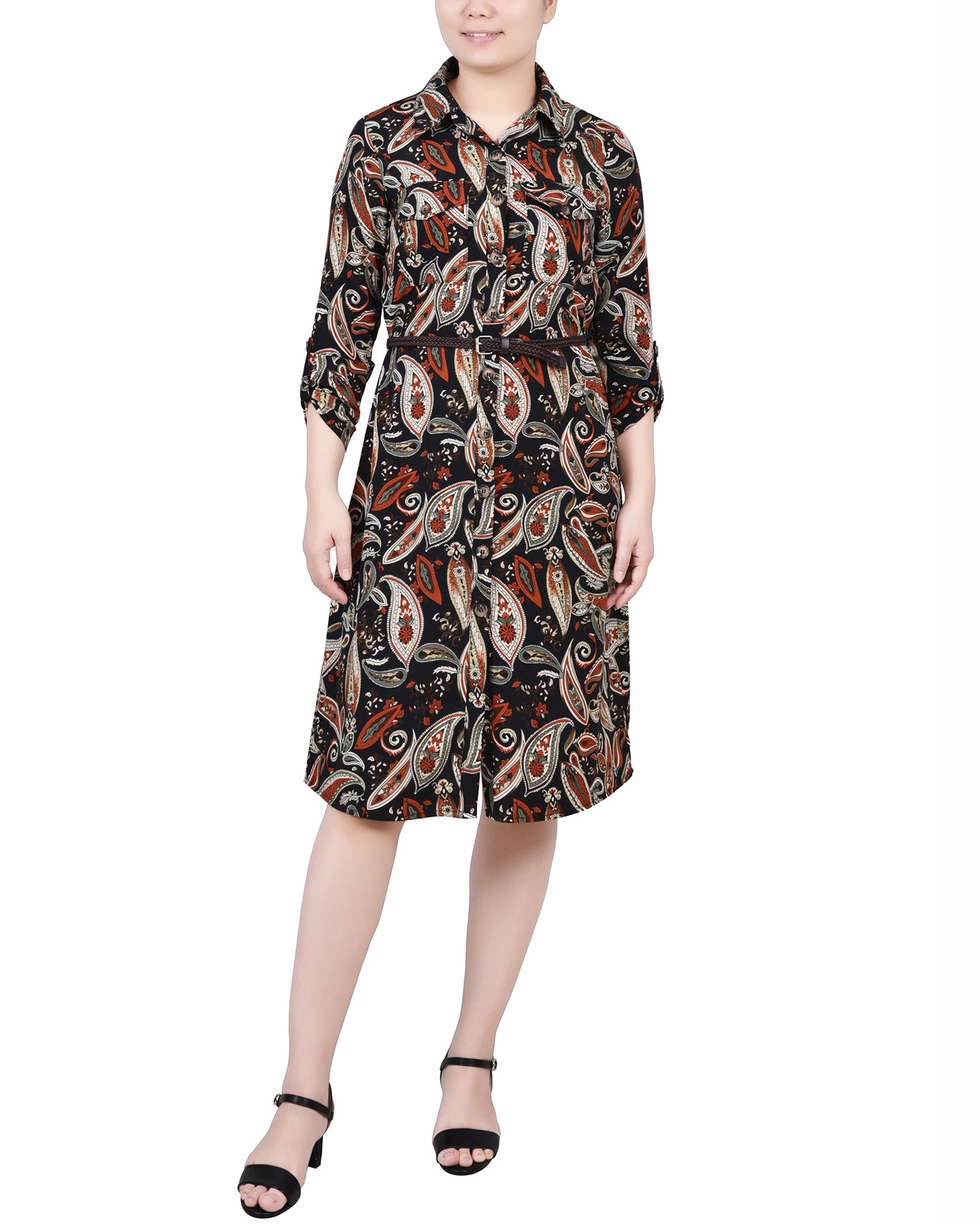 Petite 3/4 Roll Tab Sleeve Shirtdress All Gender Euro Ease