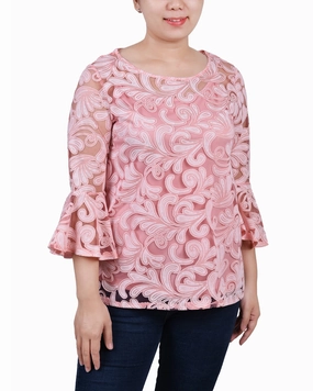 AntiStatic Material Petite 3/4 Sleeve Burnout Blouse With Matching Camisole