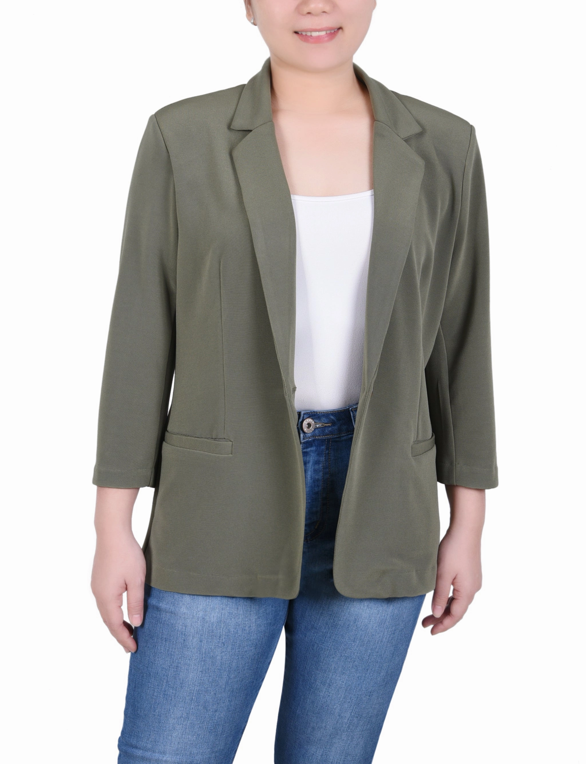 Petite 3/4 Sleeve Heavy Jacquard Knit Jacket Wear Resistant Edge Breathable Construction