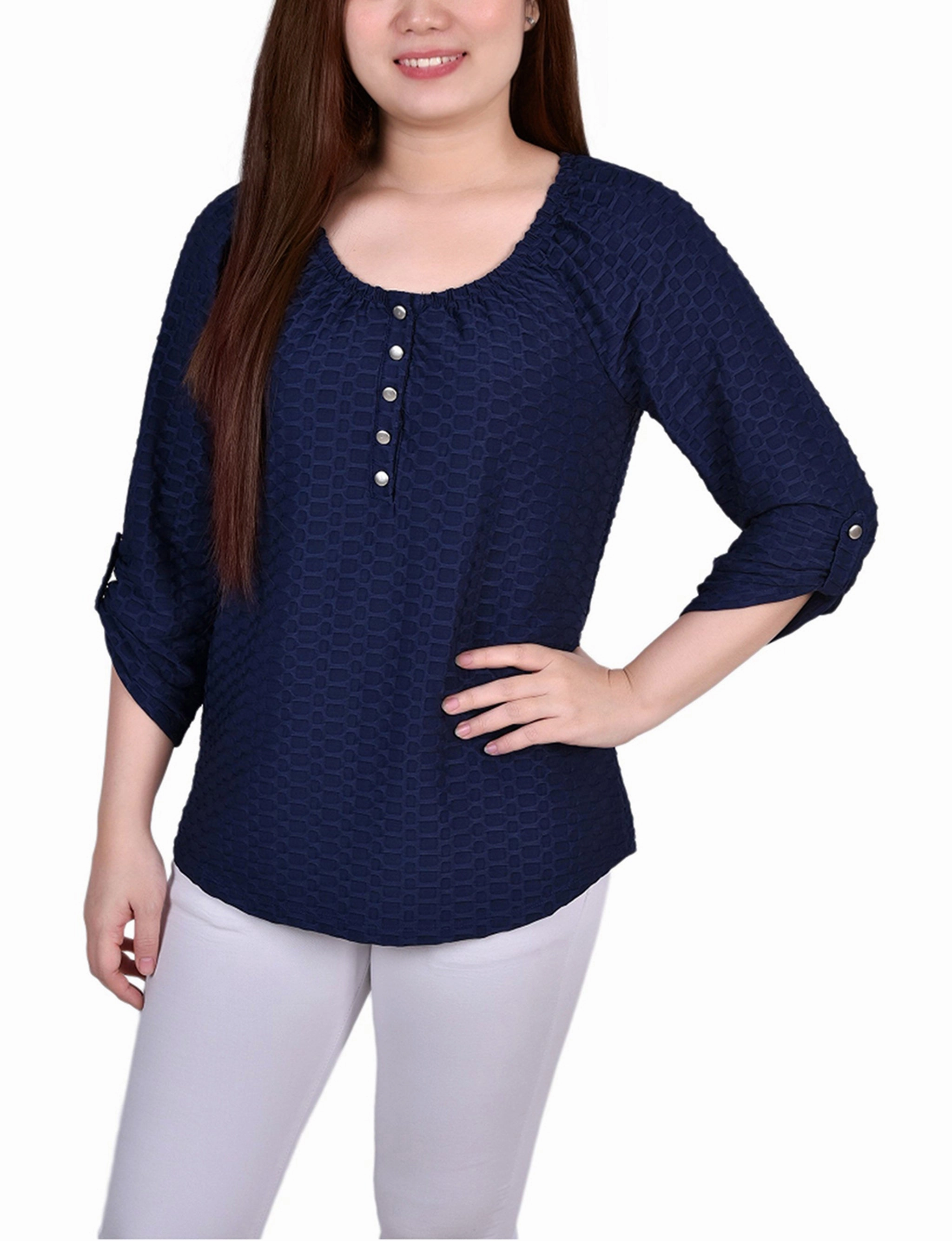 Petite 3/4 Sleeve Honeycomb Top FlexibleRibbing