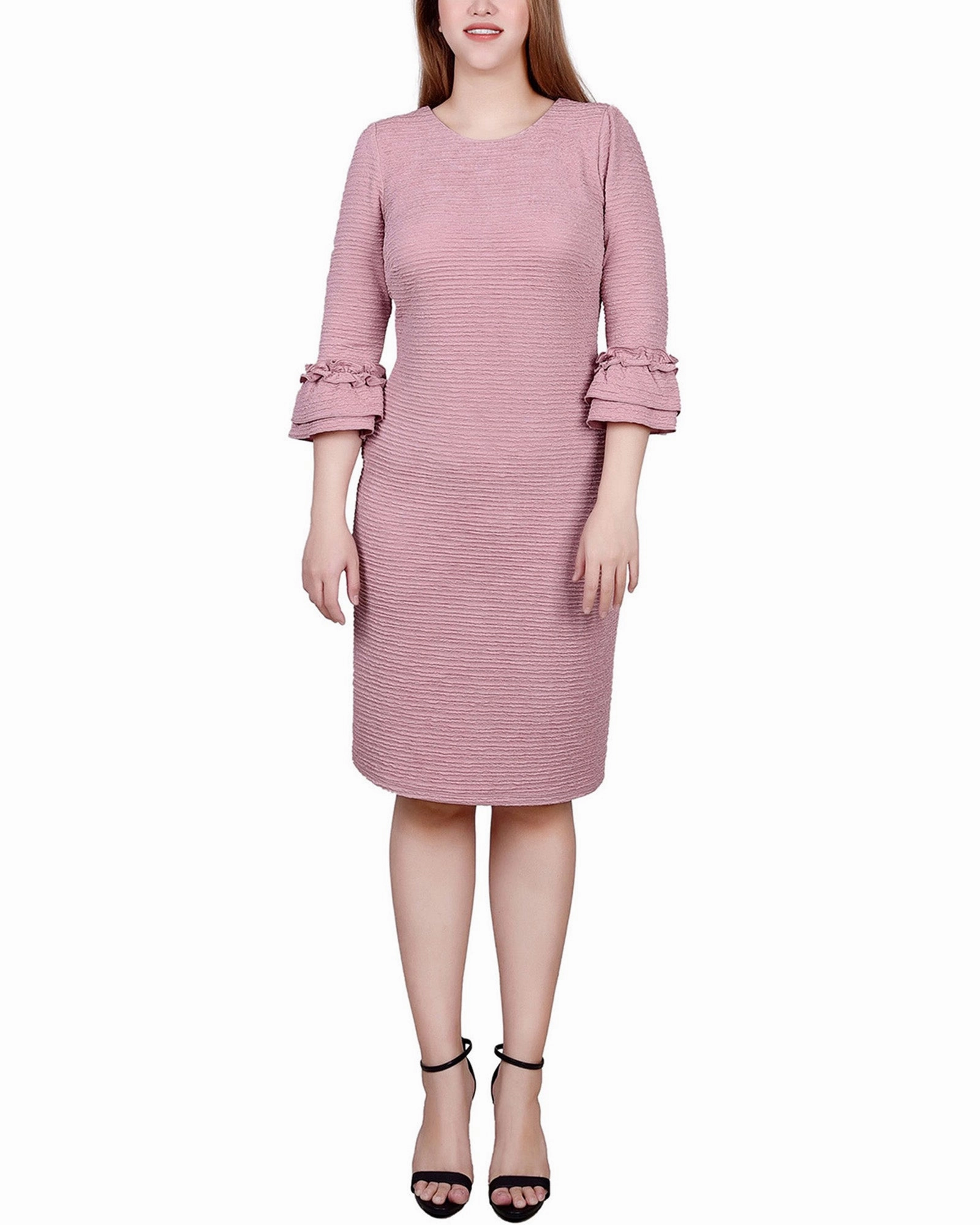 Lounge Fit Petite 3/4 Sleeve Textured Knit Dress