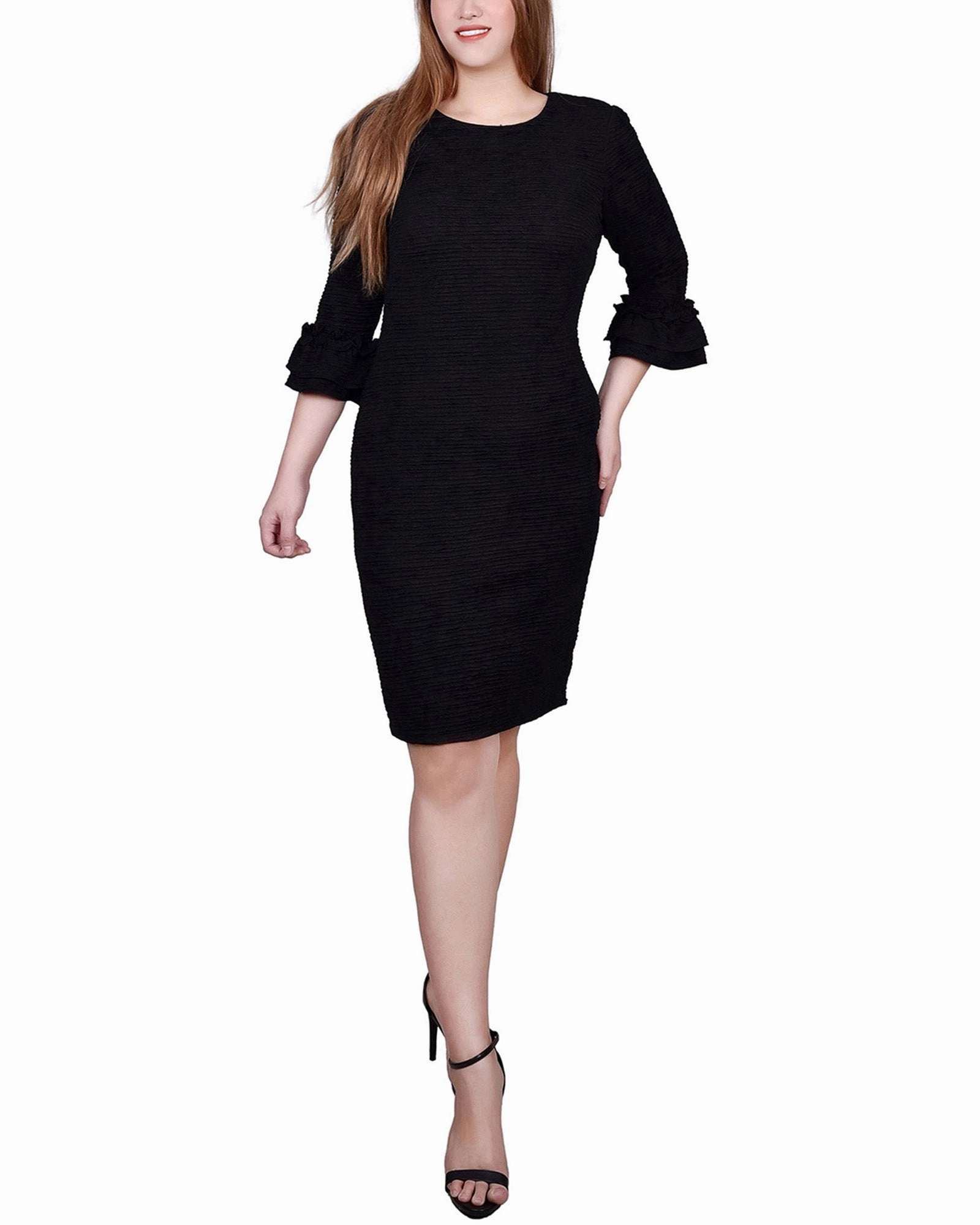 Petite 3/4 Sleeve Textured Knit Dress Workwear
