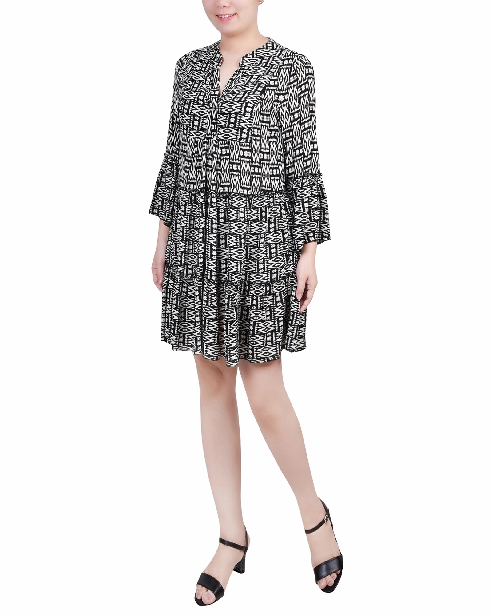 Modern Style Sophisticated Style Petite 3/4 Sleeve Tiered Dress