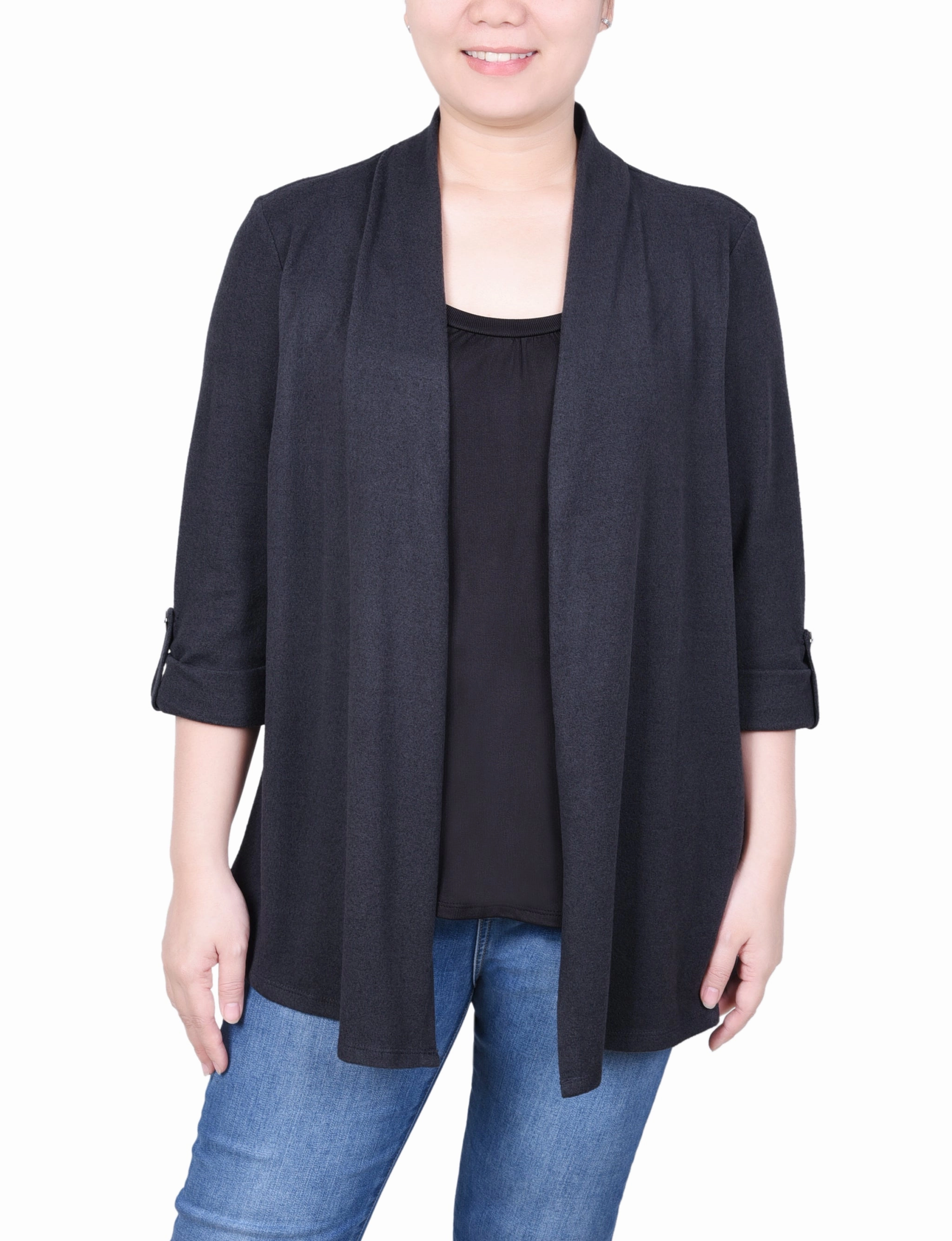 Petite 3/4 Sleeve Two In One Top Reinforced Seams