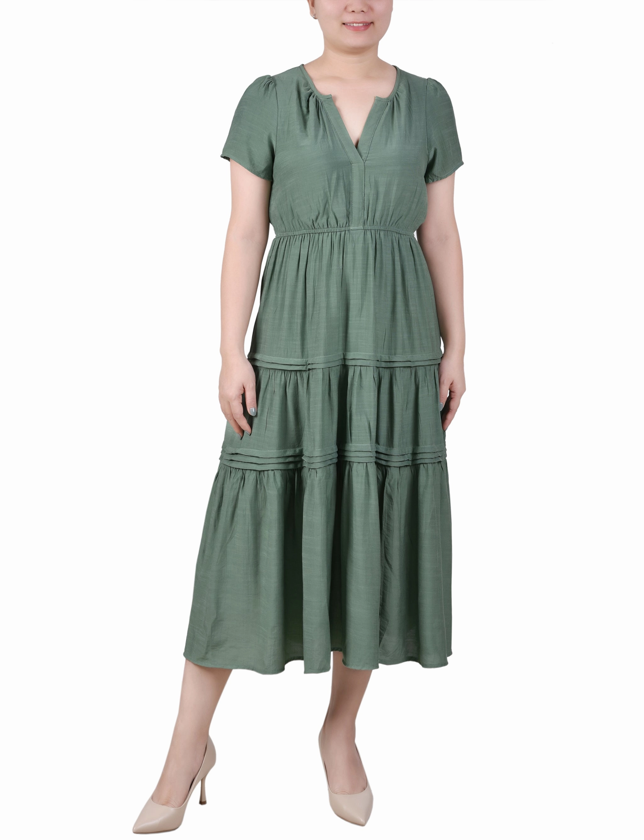 Lawn Soft Cotton Touch Petite Ankle Length Short Sleeve Dress