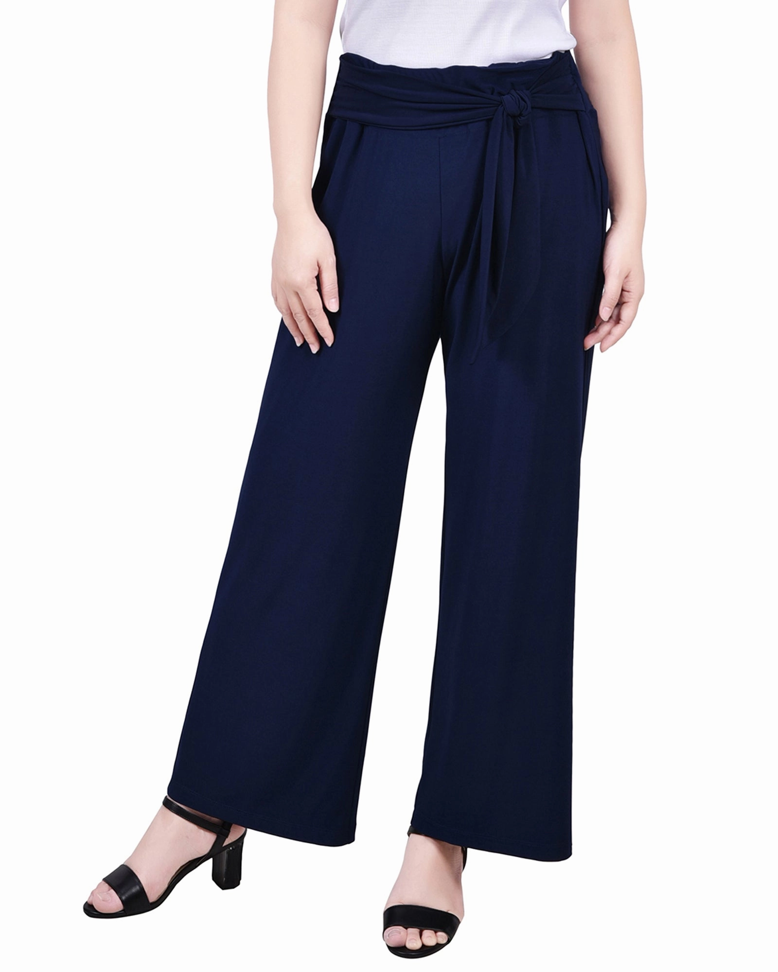 Petite Cropped Pull On Pants With Sash Comfort Style Moisture Lock Technology