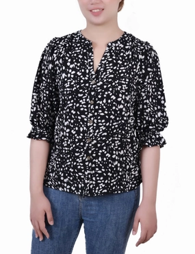 Petite Elbow Sleeve Y Neck Blouse All-Purpose Wear