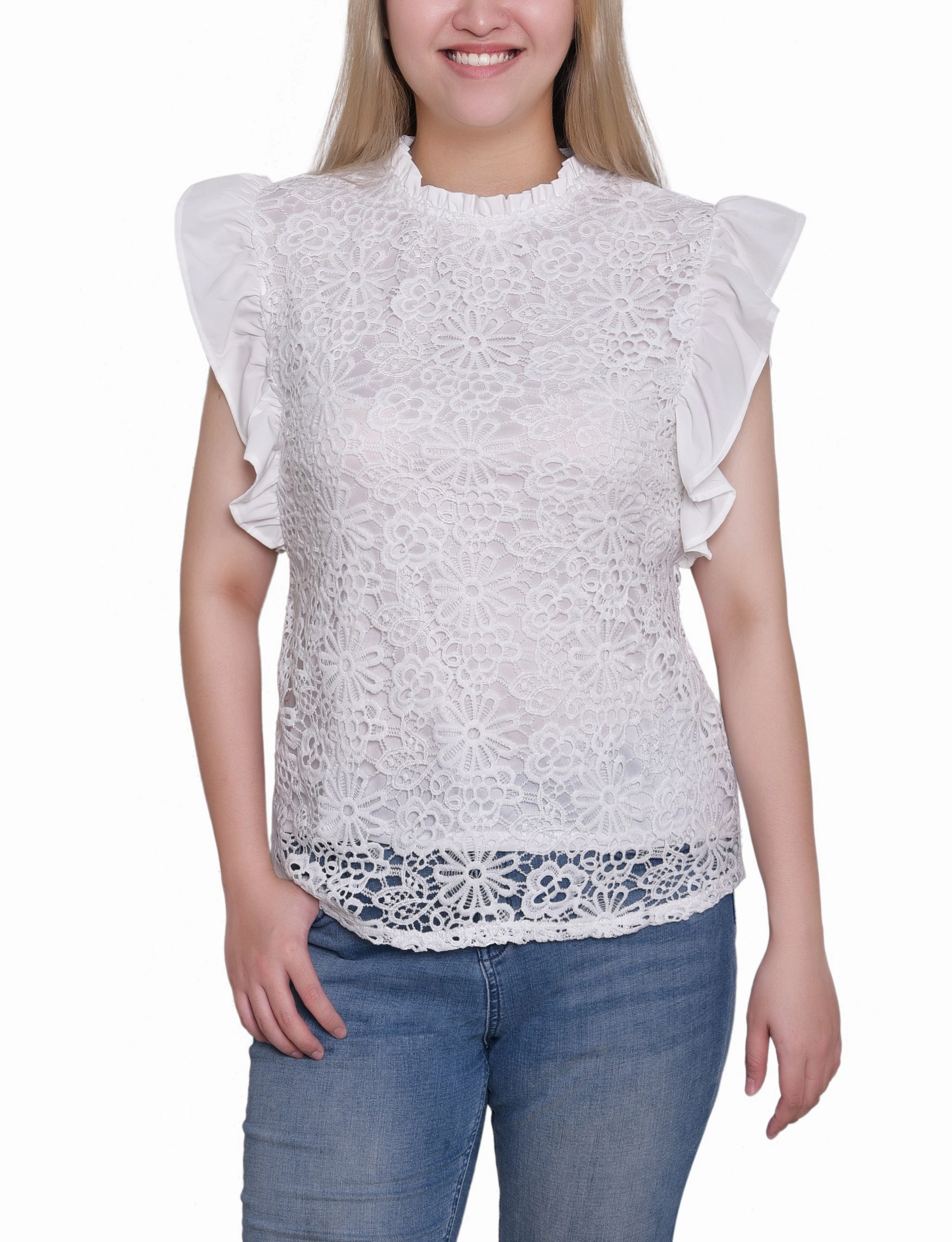 Petite Flutter Sleeve Lace Top All Day Comfort