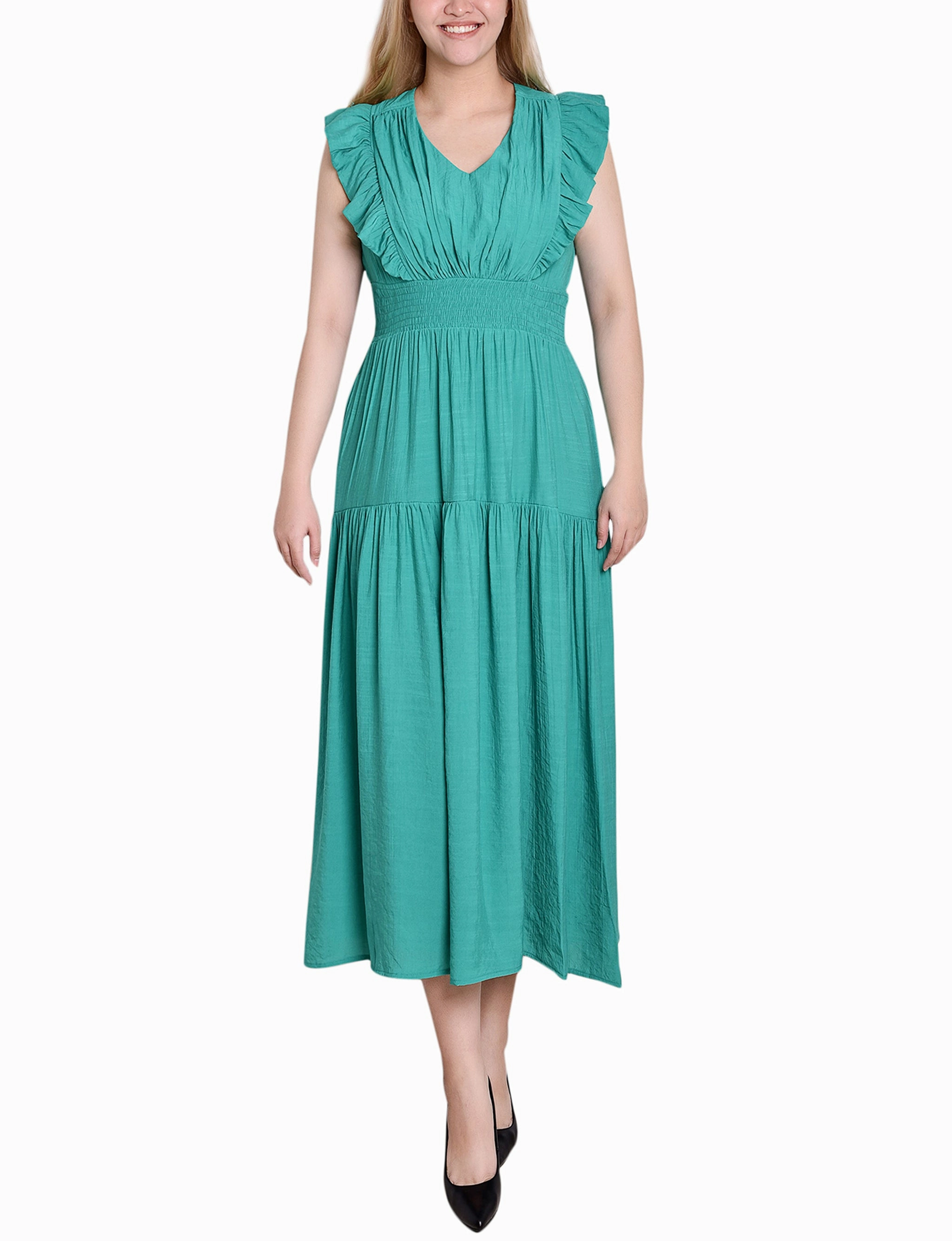 Petite Flutter Sleeve Midi Dress StretchableKnit Easy-to-style casual dress