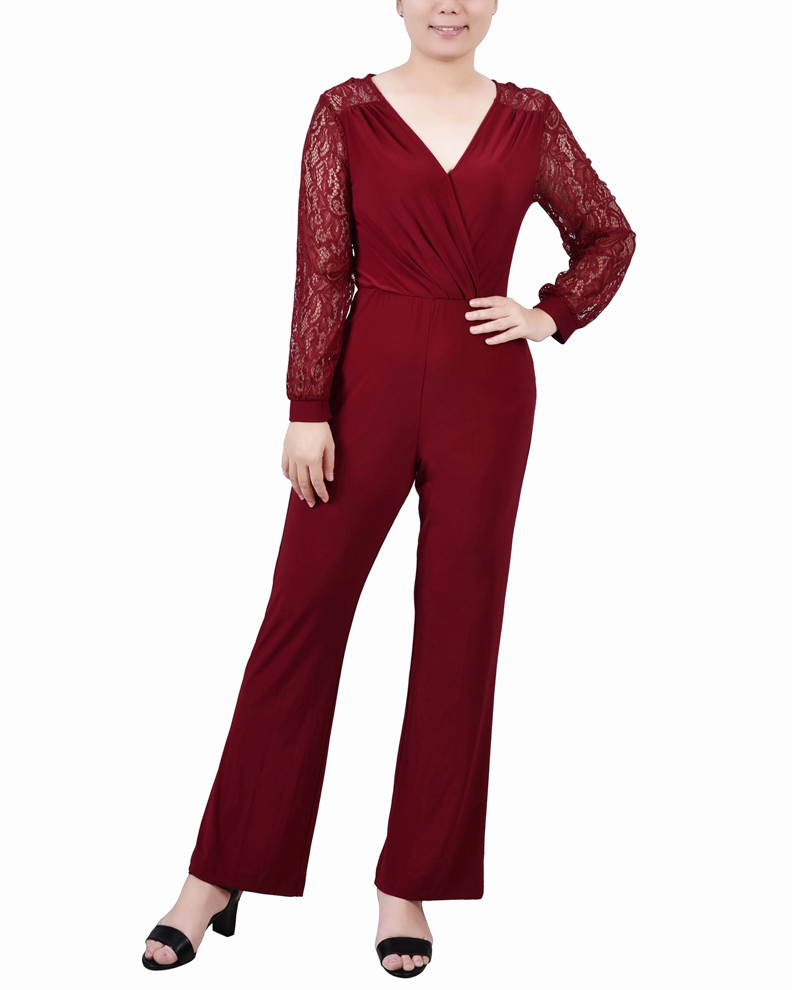 Petite Jumpsuit With Lace Sleeve Cool Layer Durable Stitchwork