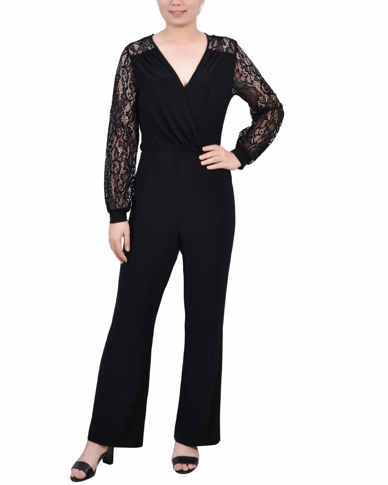 Petite Jumpsuit With Lace Sleeve Seasonal Warmth