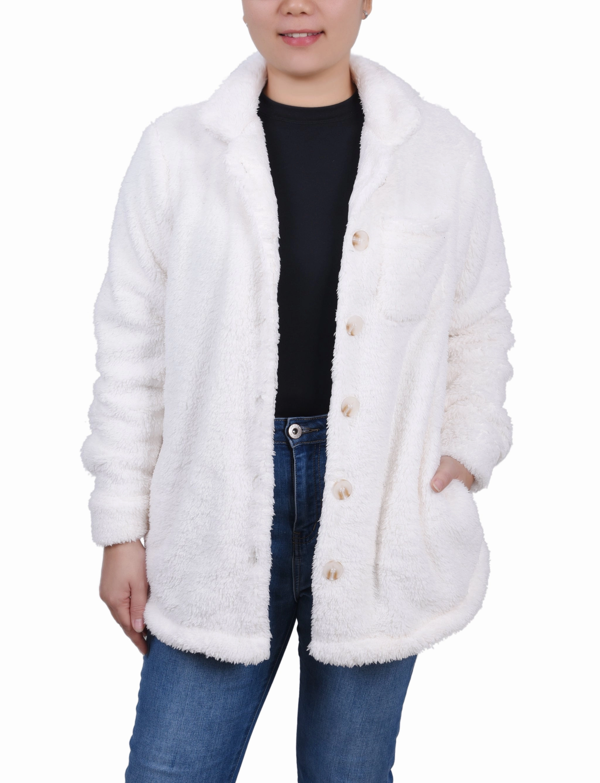ThermalRegulationLayer Petite Long Sleeve Button Front Sherpa Jacket