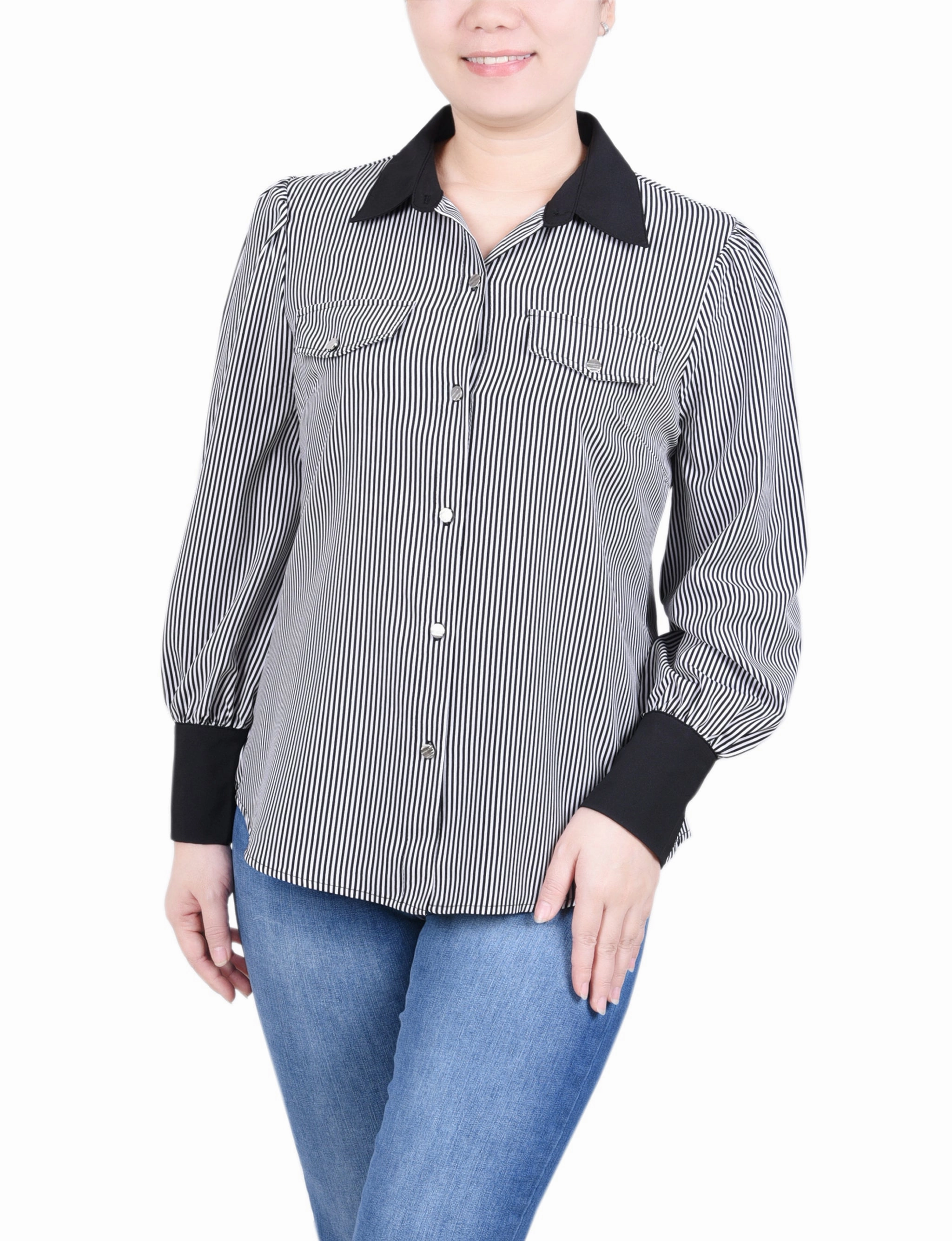 Petite Long Sleeve Colorblocked Blouse Flatlock Stitching Technique Zero Waste Cut Pattern