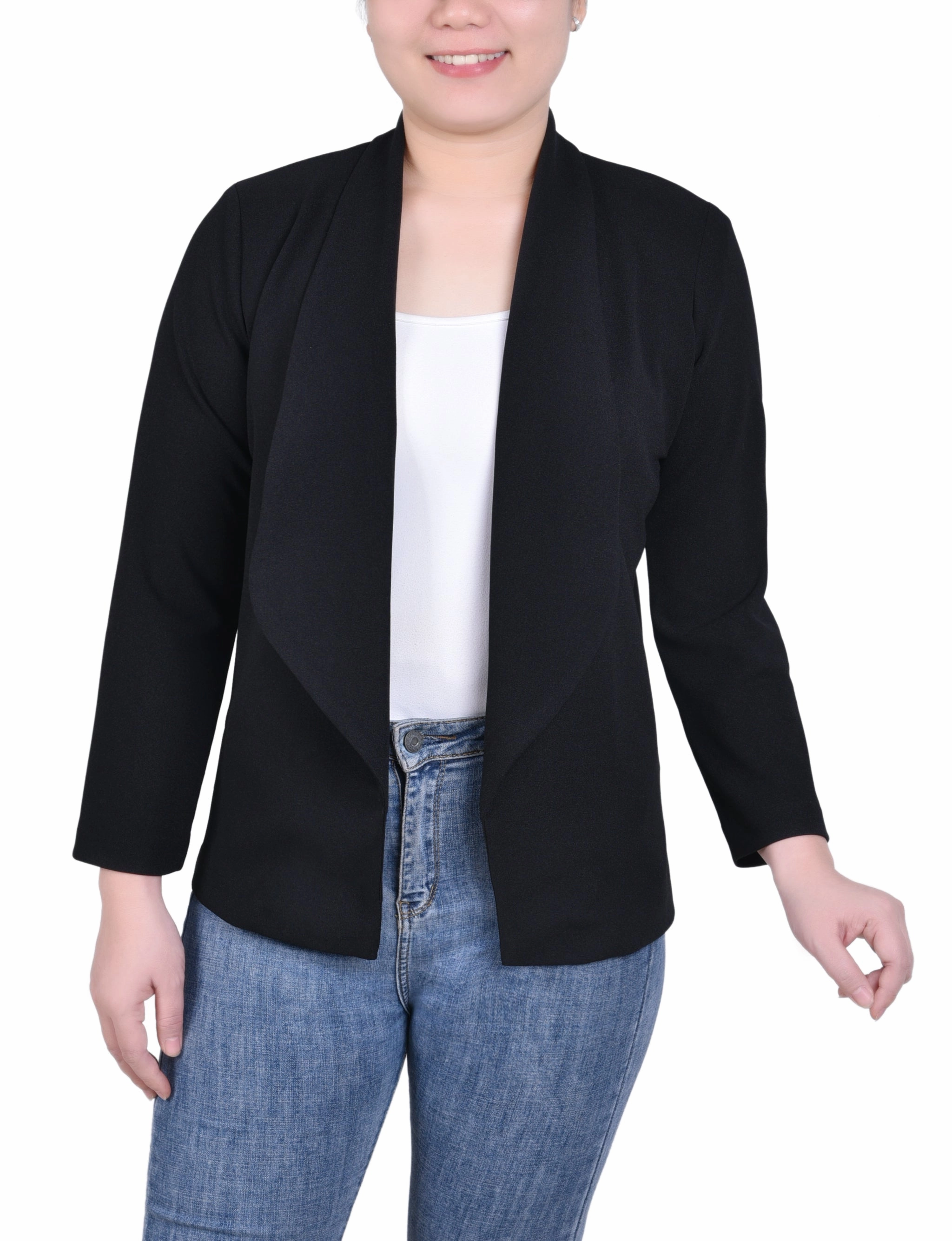 Petite Long Sleeve Ponte Jacket AllDaySoftness FrictionResistantEdges