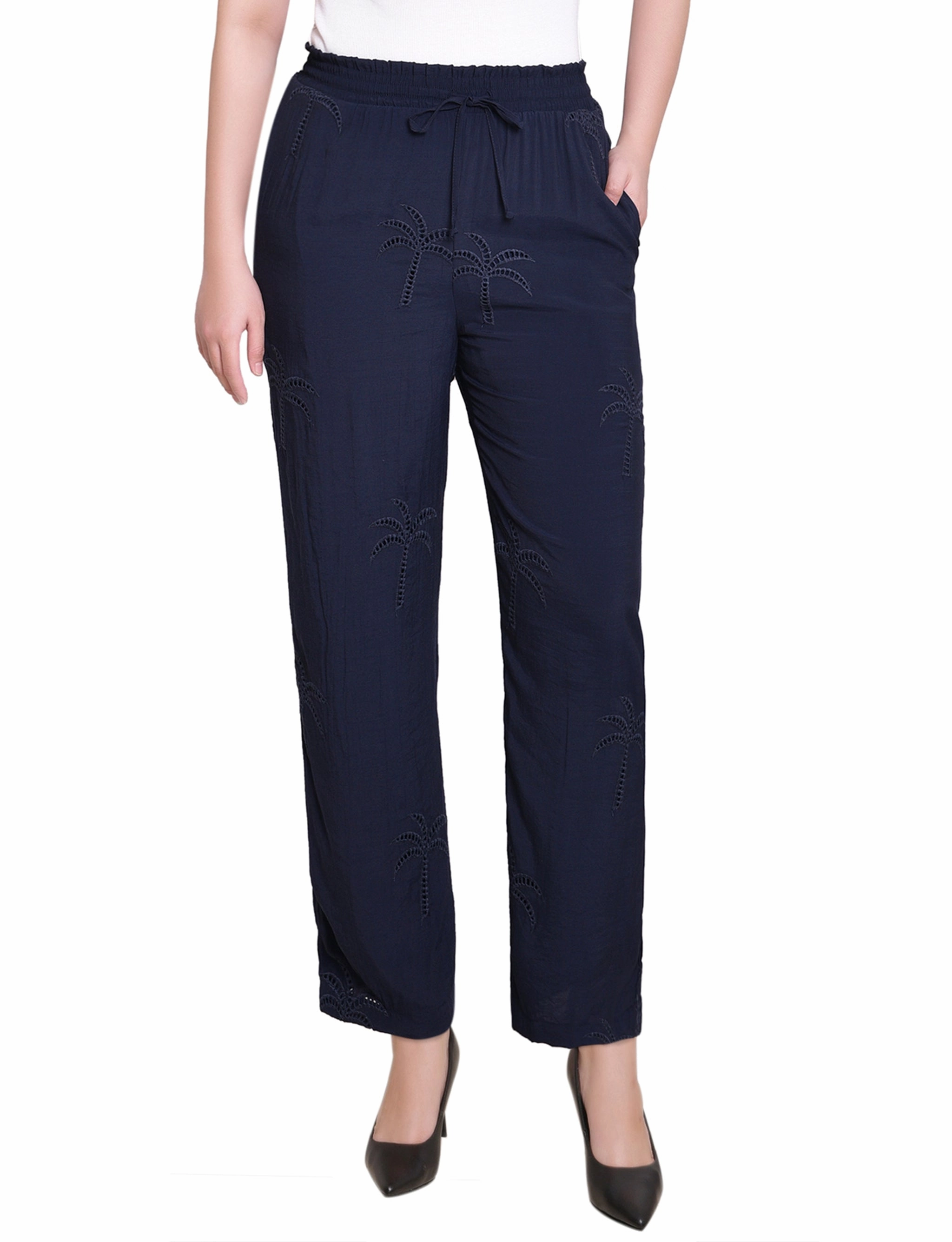 Petite Pull On Pants With Embroidery Air Circulation