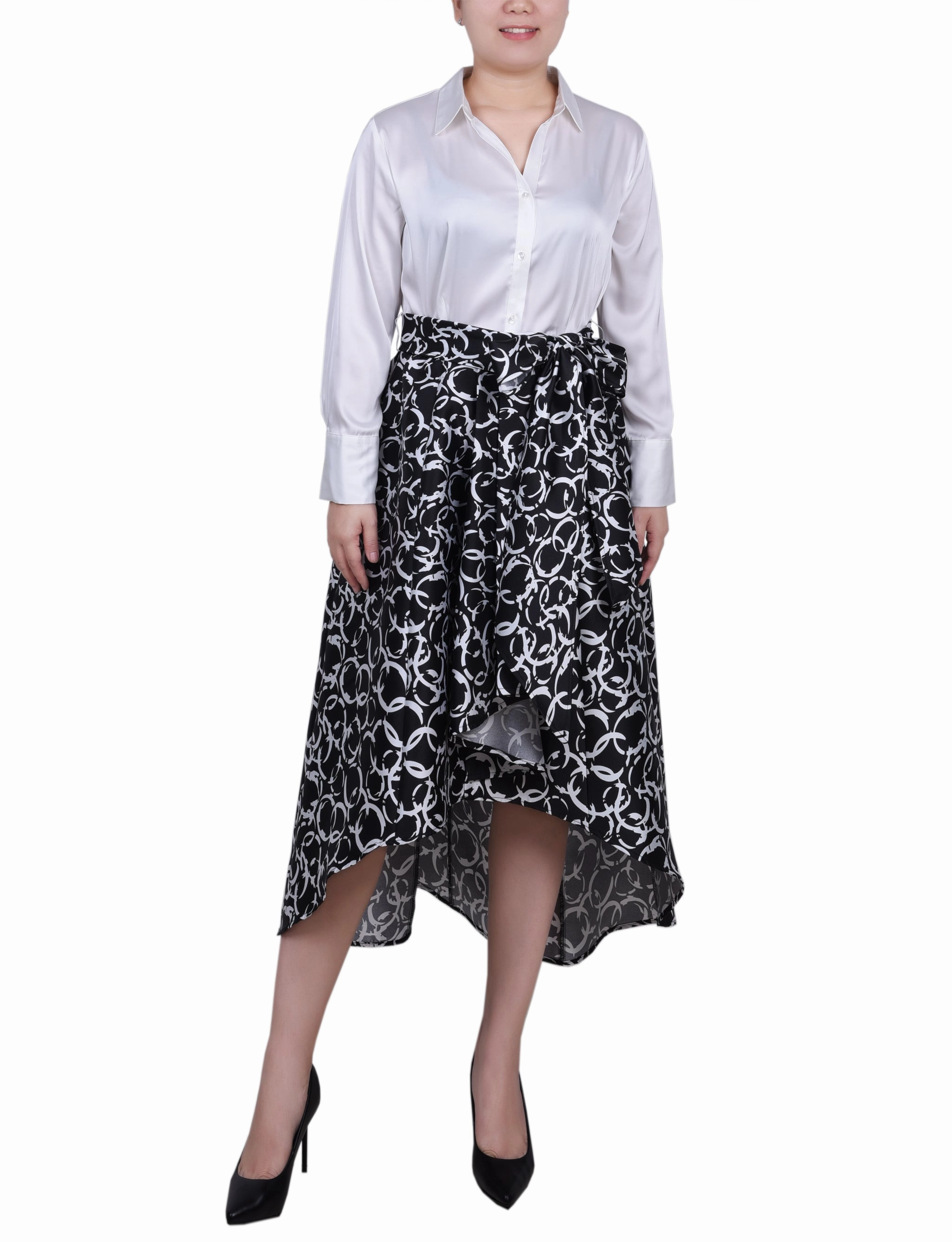 Petite Satin/Mikado Dress Zip-Closure Printed-Fabric