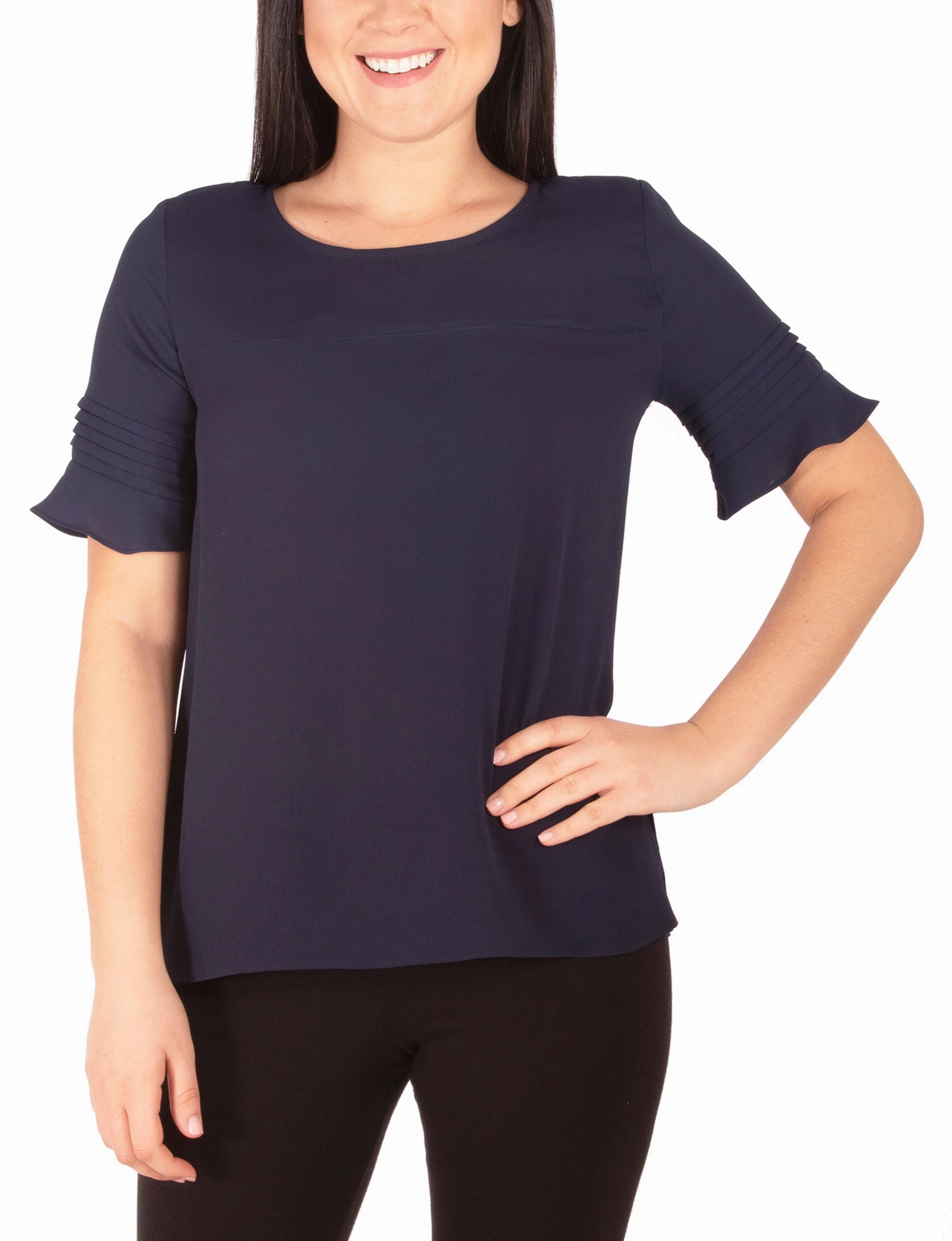 NeutralPalette Petite Short Sleeve Dobby And Crepe Blouse