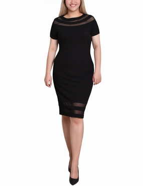 Comfortable Style Modern Finish Petite Short Sleeve Dress With Mesh Insets