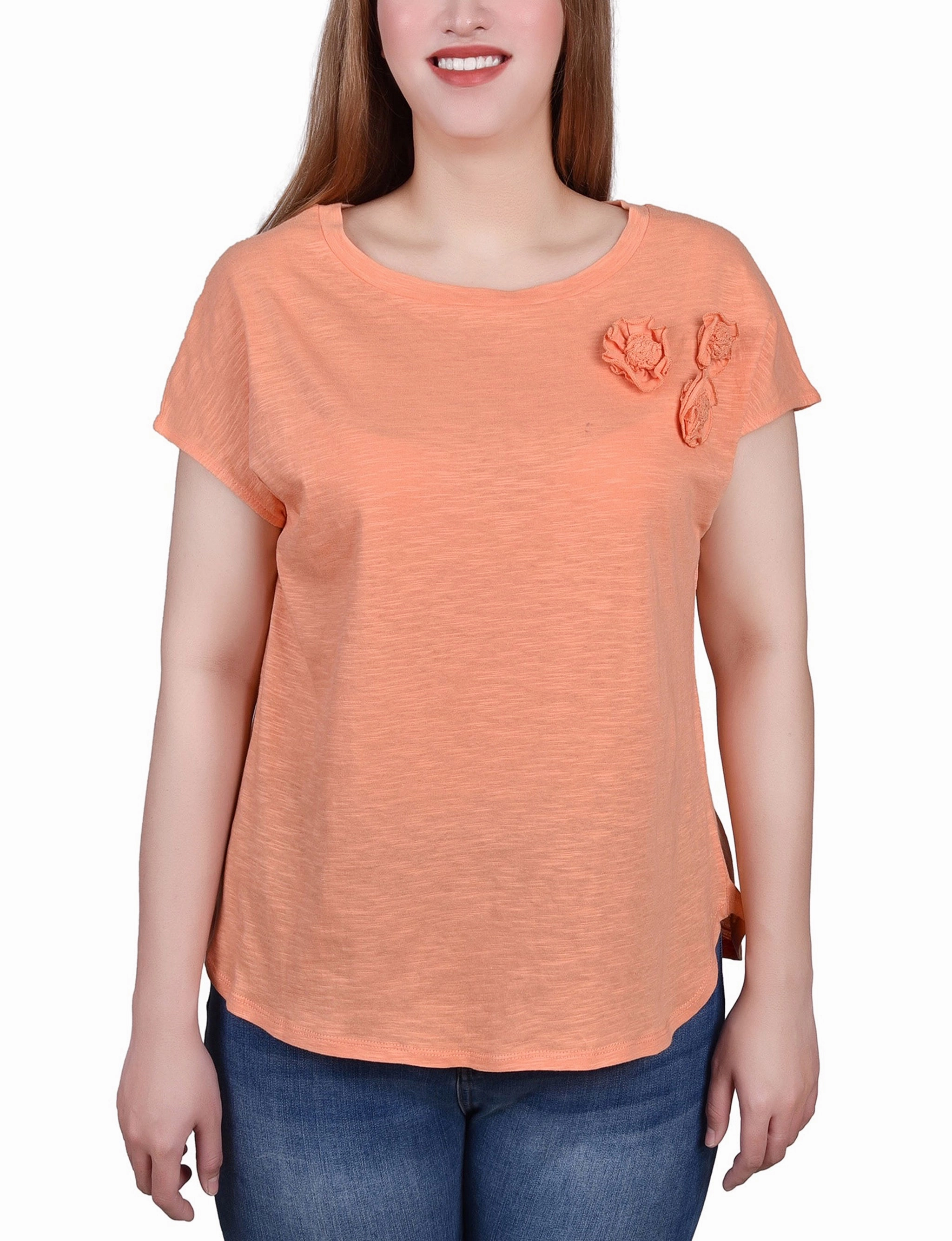 Office Attire Petite Short Sleeve Slub Knit Top