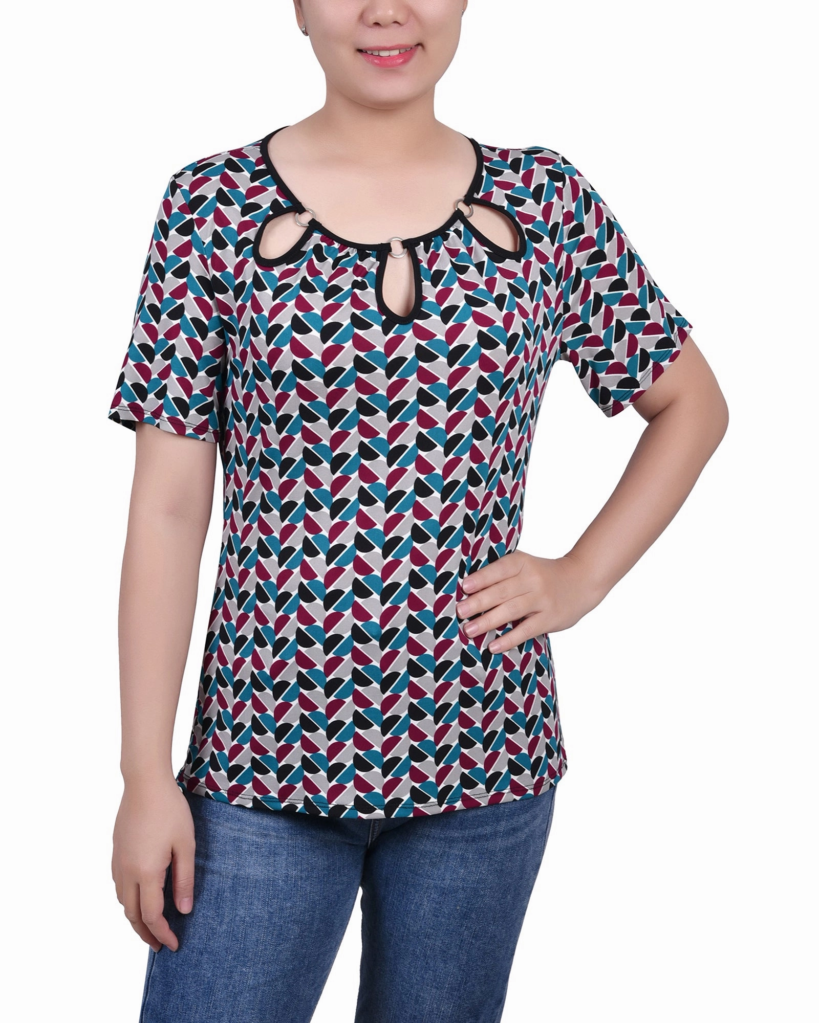 Petite Short Sleeve Top With Ring Details AbrasionResistant Surface