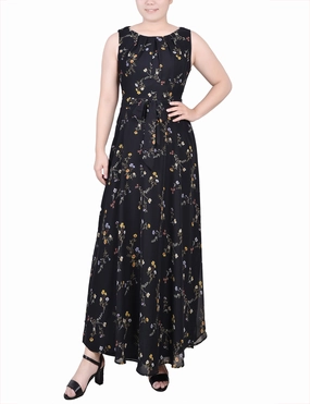 Petite Sleeveless Belted Chiffon Maxi Dress Comfortable and Soft