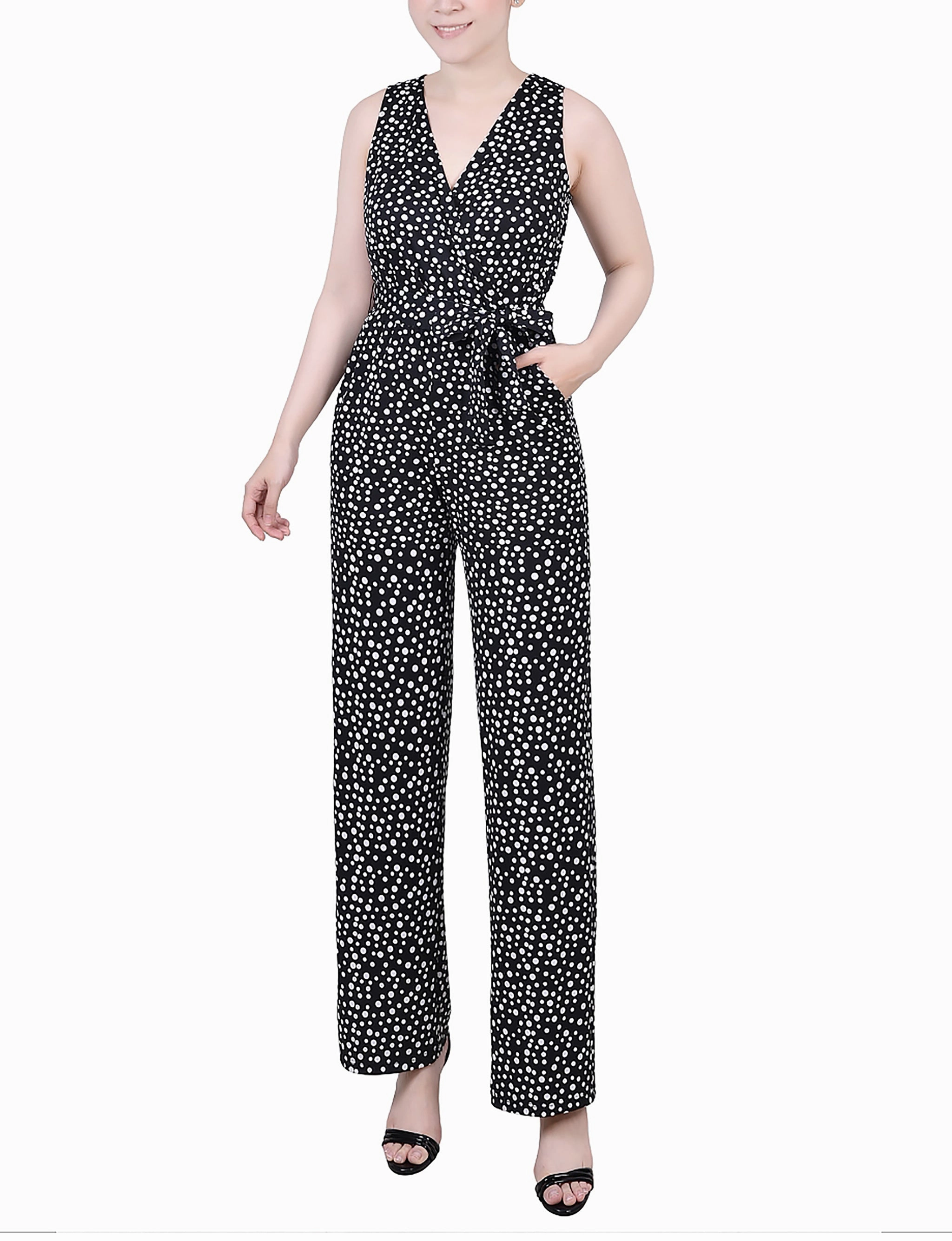 Modern Trend Under Layer Petite Sleeveless Belted Jumpsuit