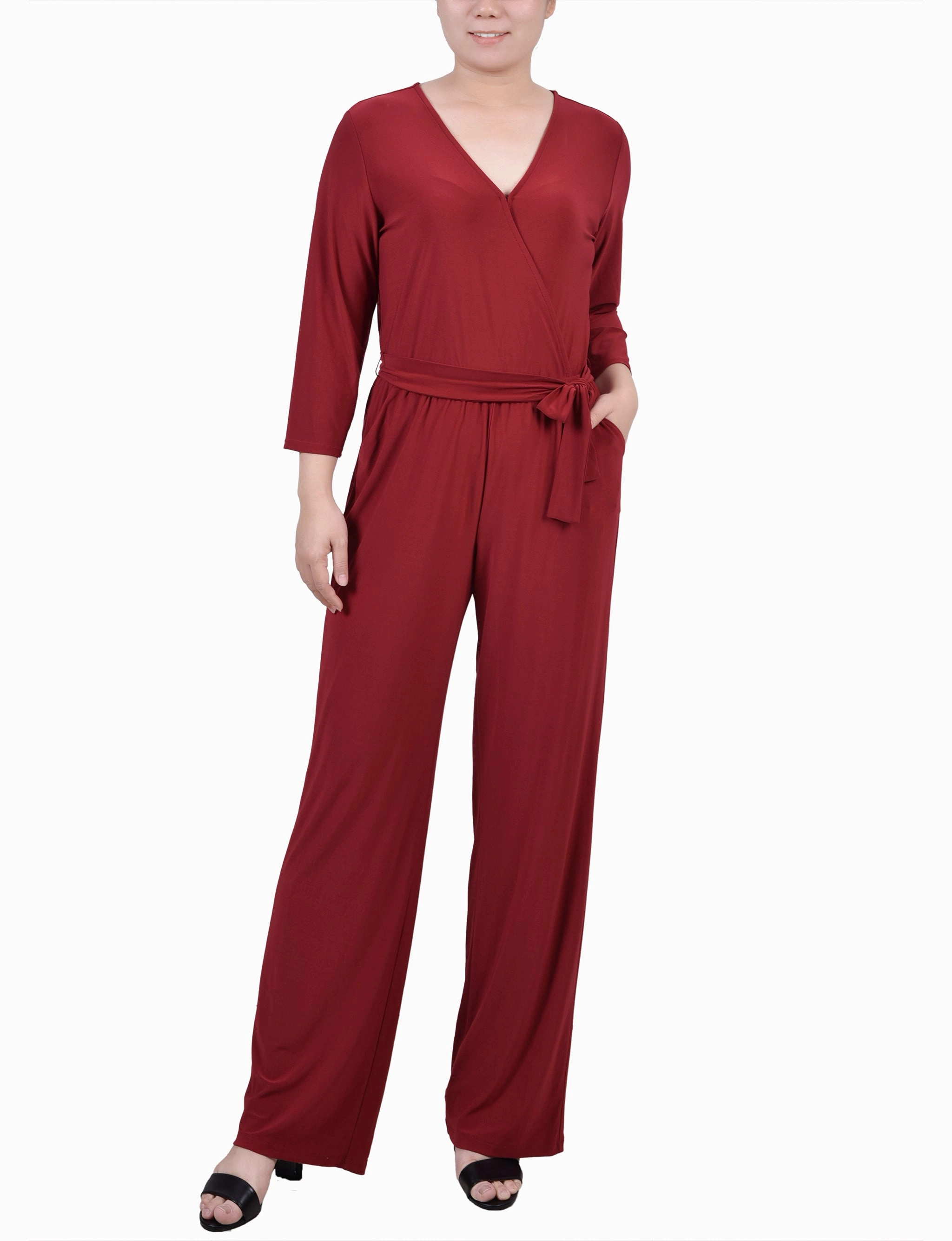 Petite Sleeveless Belted Jumpsuit GarmentDyed Effect
