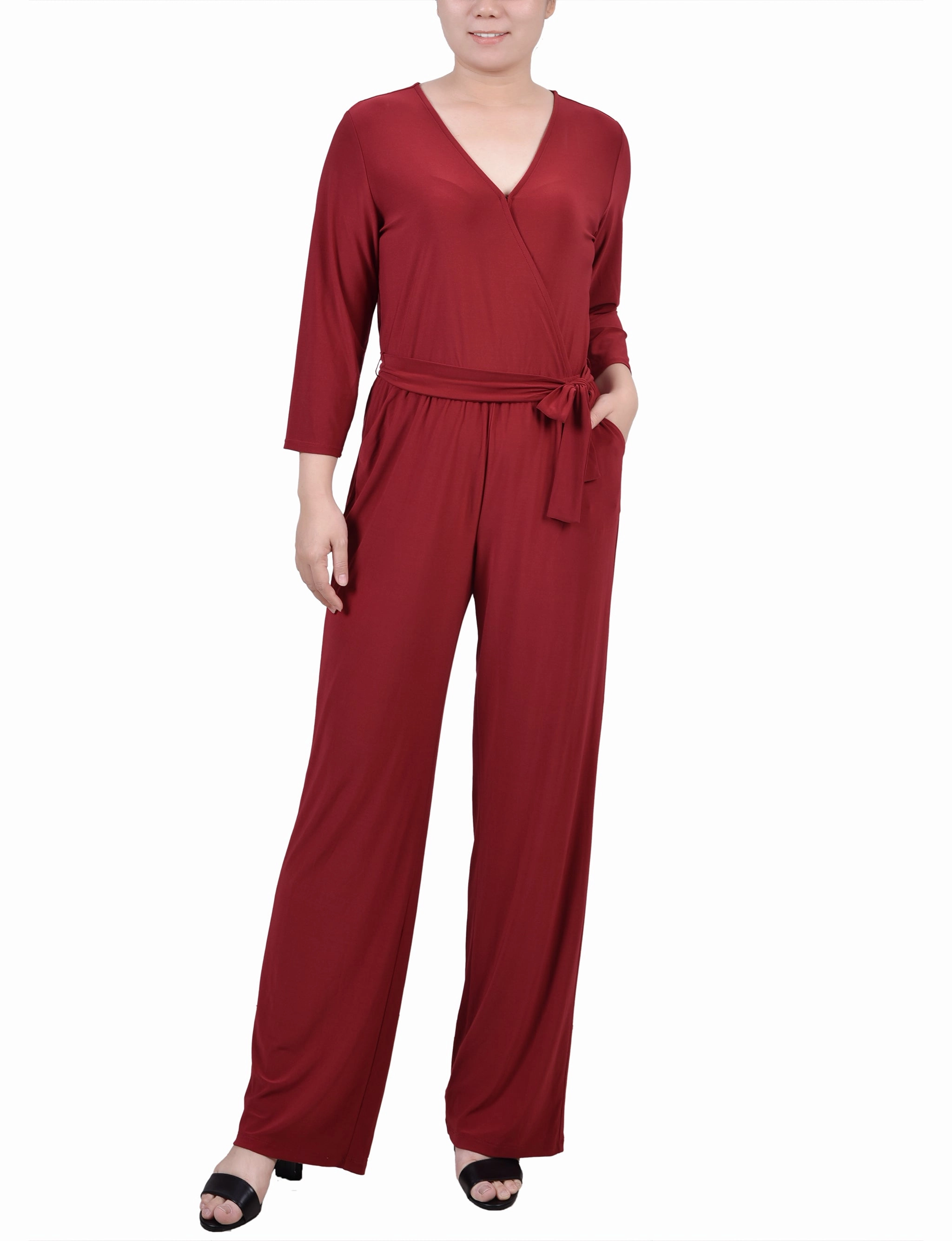 Petite Sleeveless Belted Jumpsuit Quiet Tone