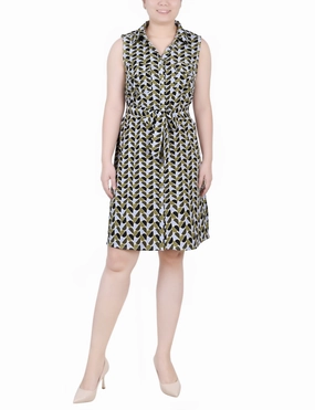 Petite Sleeveless Belted Shirtdress Midi-Length