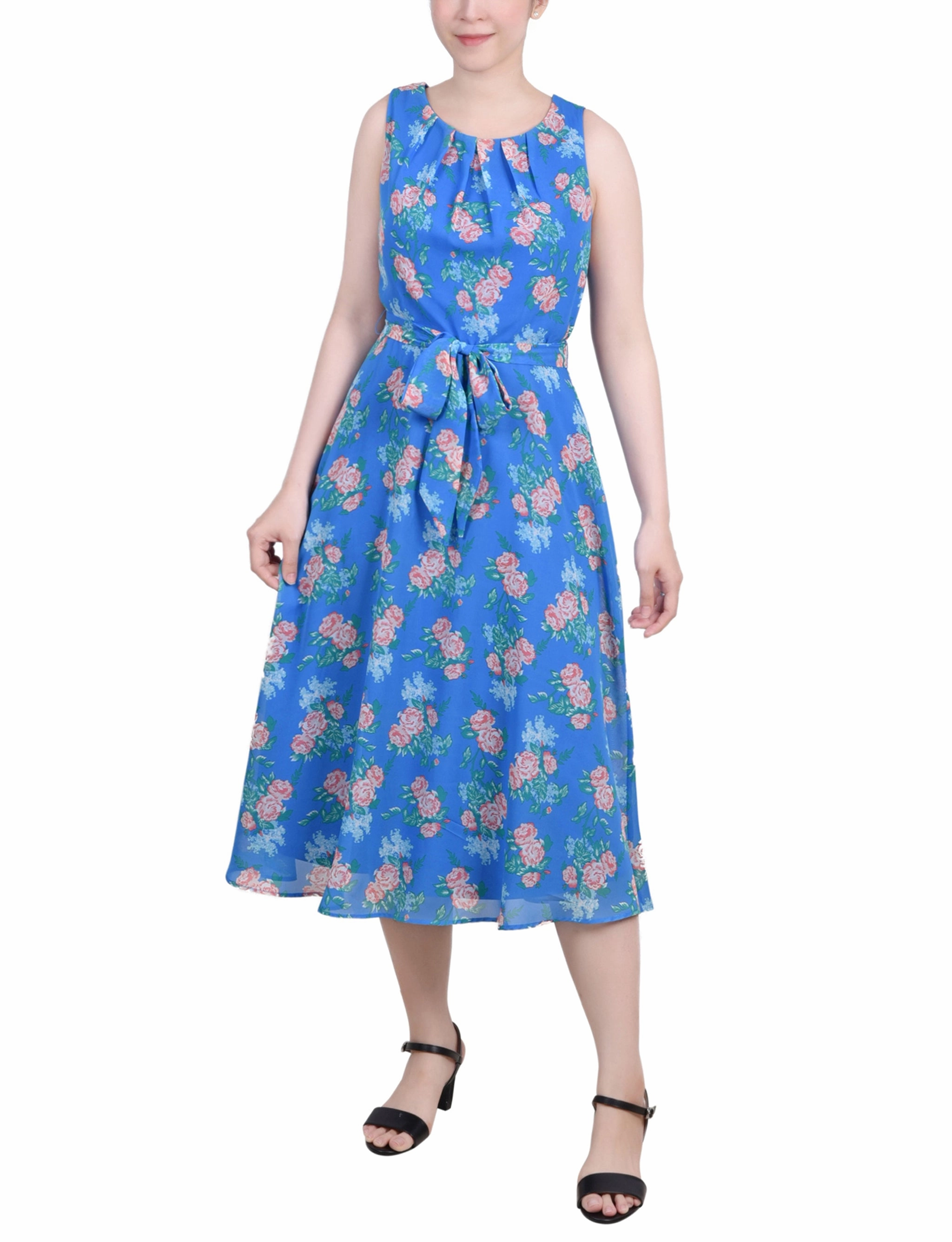 Petite Sleeveless Chiffon Belted Dress Occasion Ready