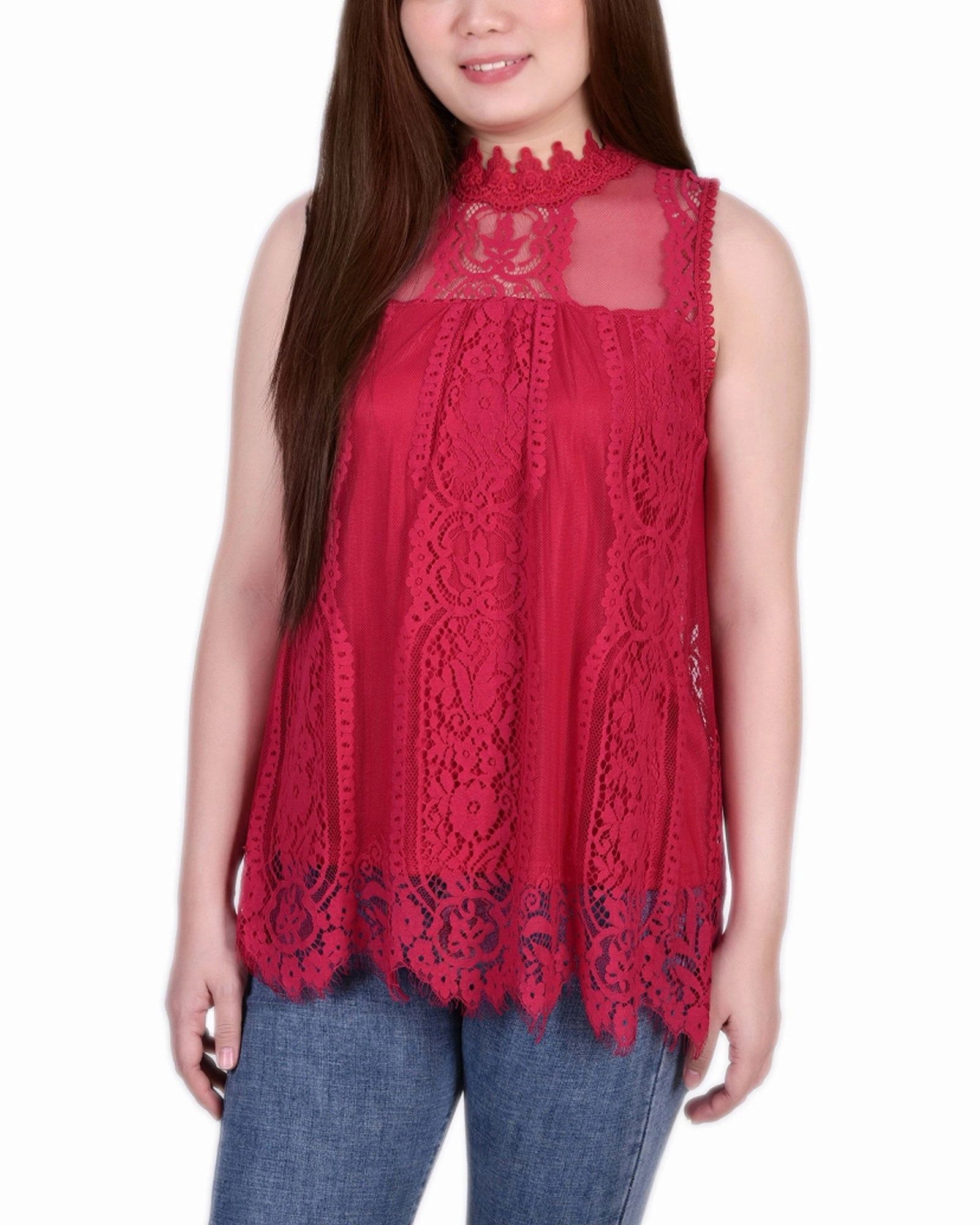 BioBased Fiber Thermal Regulating Fabric Petite Sleeveless Mock Neck Lace Top