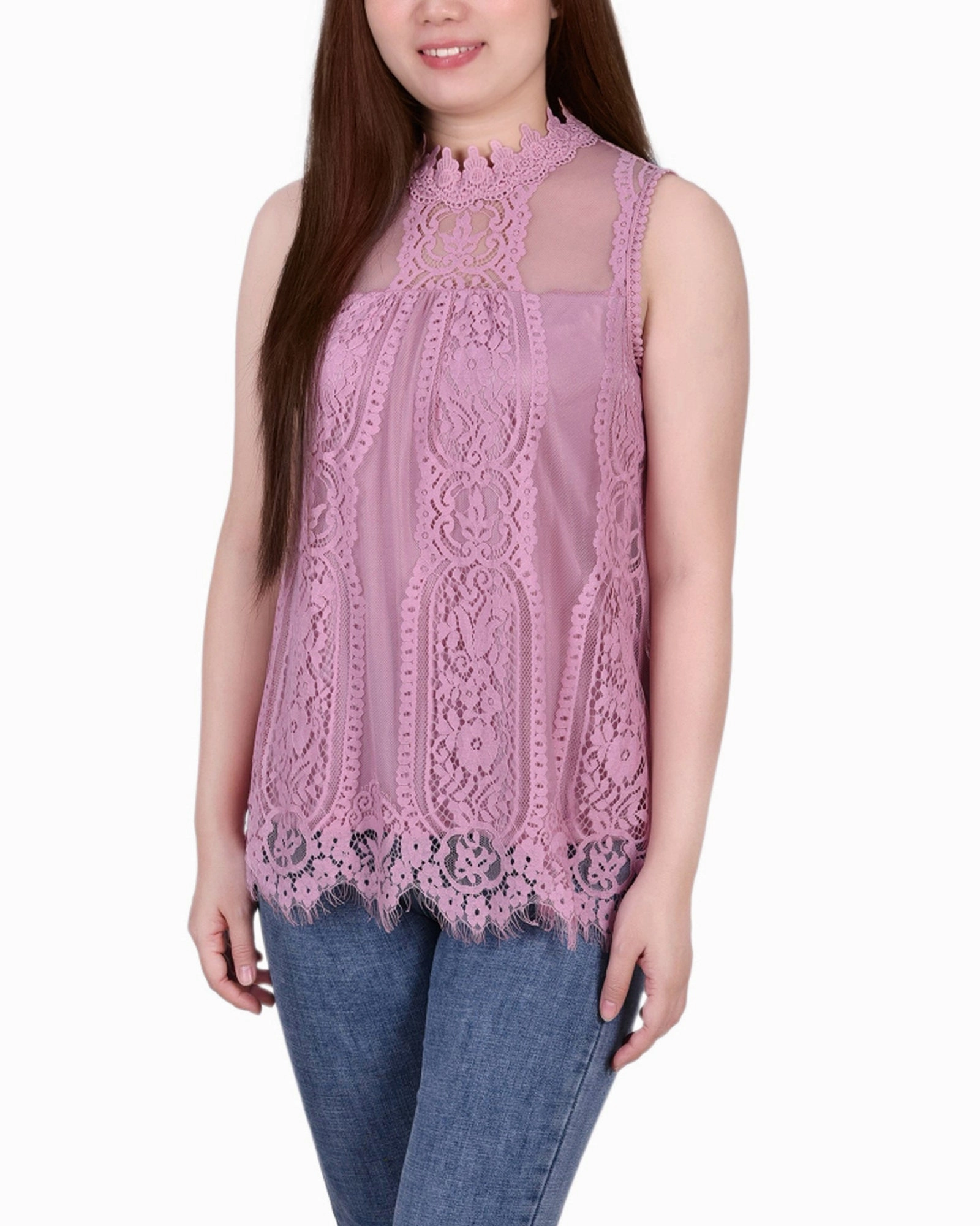 Petite Sleeveless Mock Neck Lace Top MinimalistAesthetic