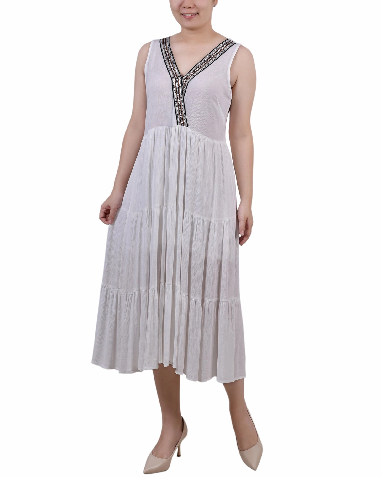 breathable fabric dress Petite Sleeveless Surplice Tiered Dress