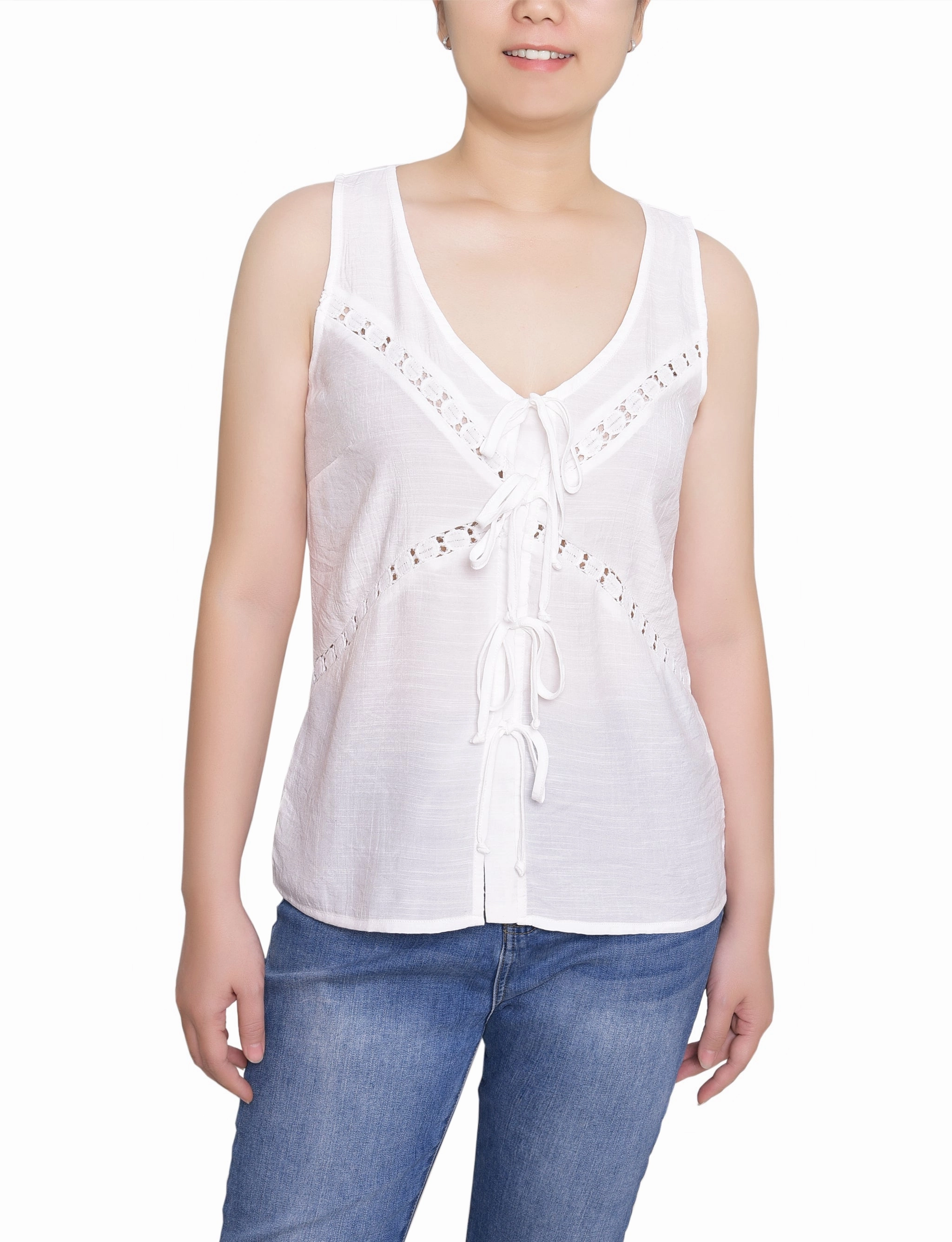 Petite Sleeveless Tie Detail Blouse Smooth Seam Transition