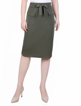 Petite Slim Belted Scuba Crepe Skirt Studio Style