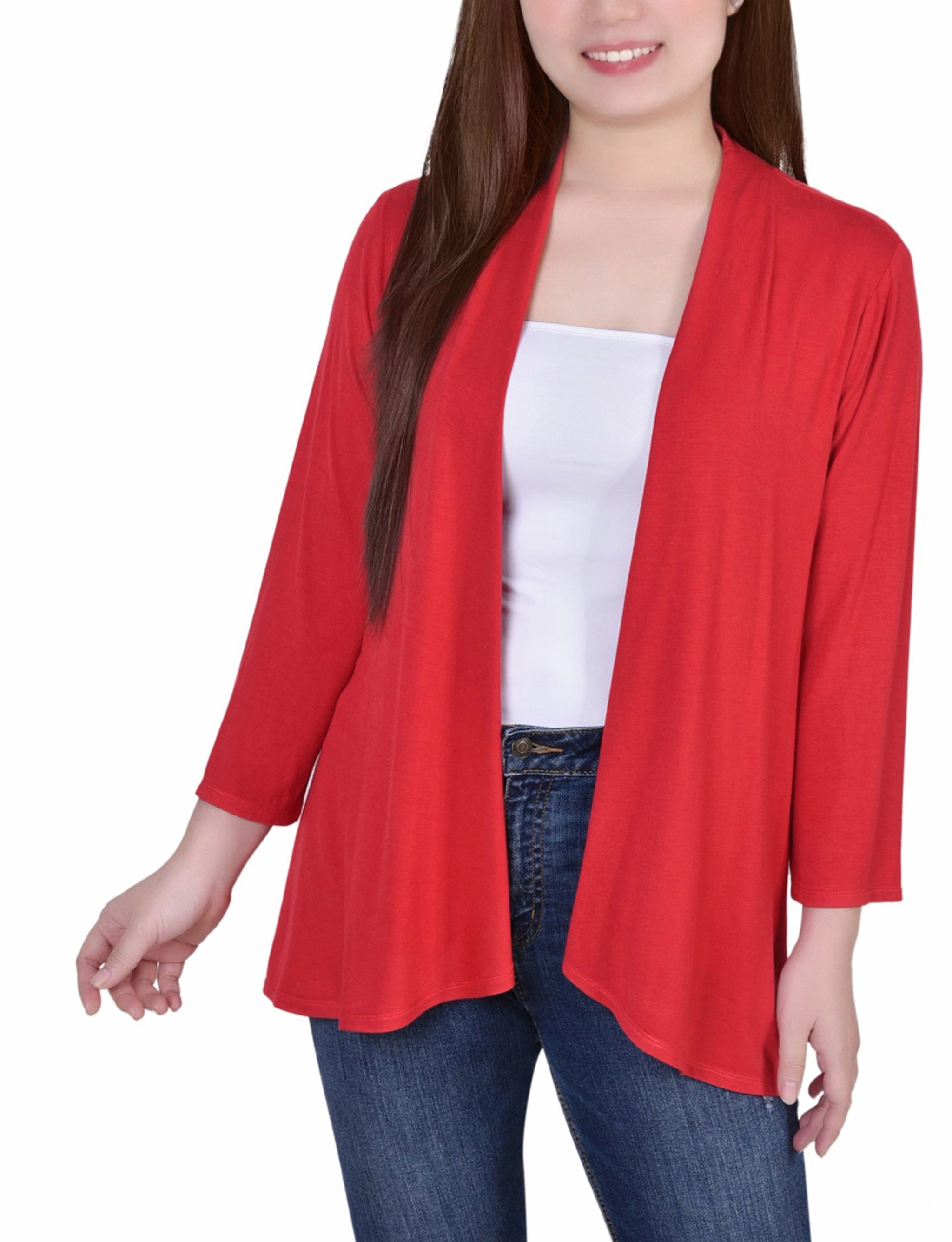 Petite Solid 3/4 Sleeve Cardigan Sport Top NonIrritating