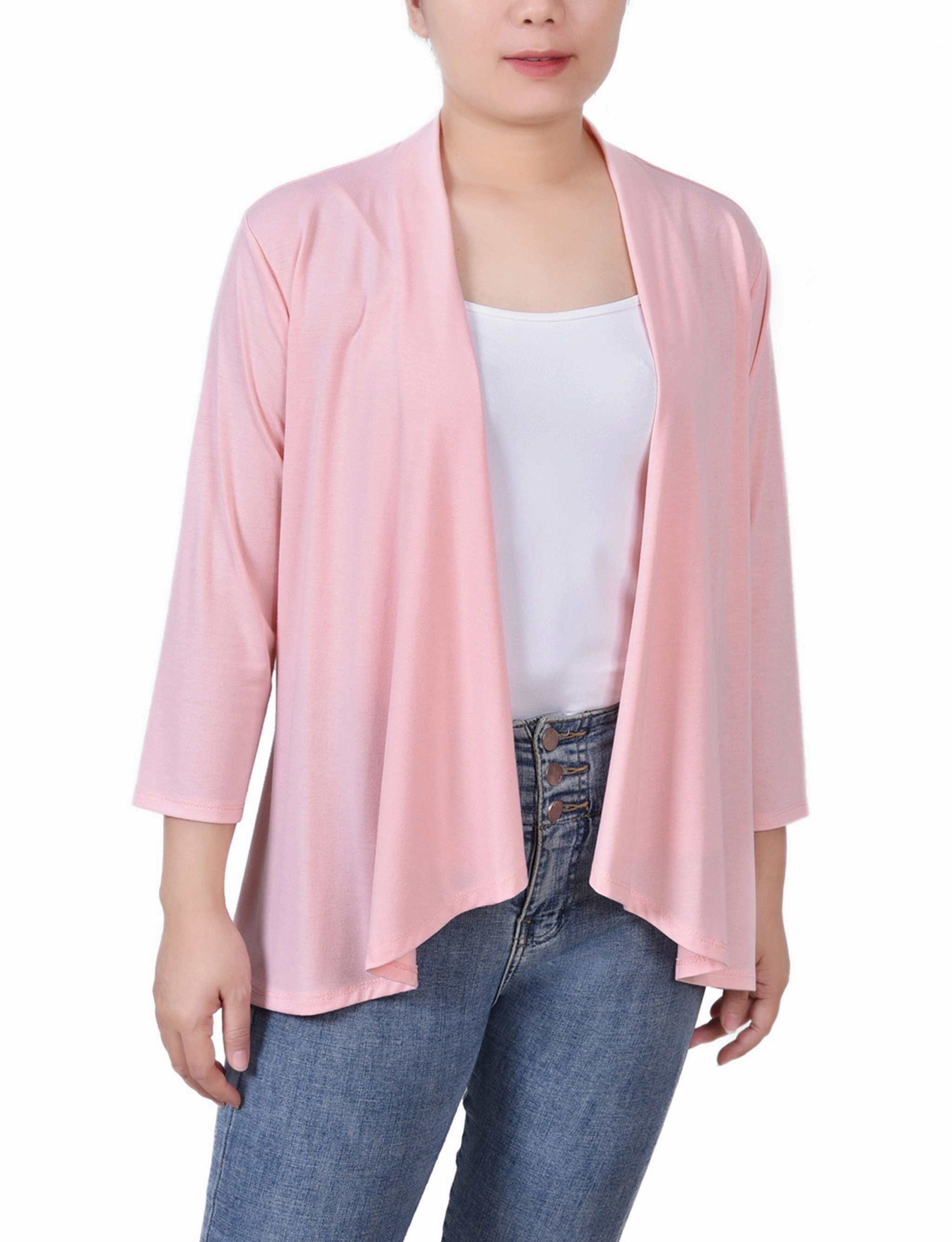 Petite Solid 3/4 Sleeve Cardigan Reversible Layering Tech