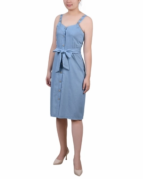 Boho Mood Fresh Energy Petite Sweetheart Neck Chambray Sundress