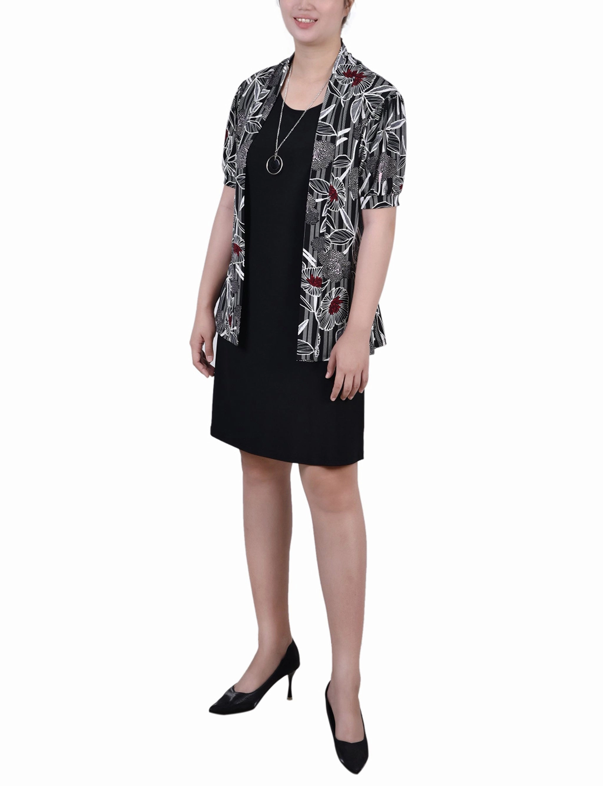 Petite Two Piece Dress Set Textured Layers