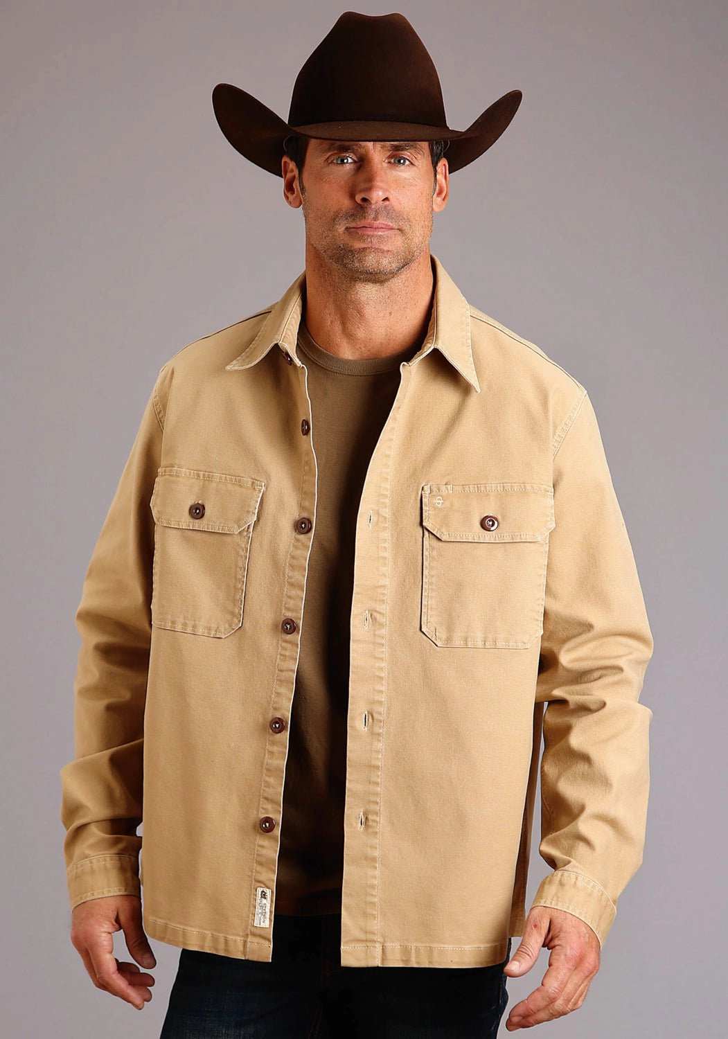Stetson Mens Camel Tan Cotton Blend Canvas Jacket AbrasionResistantEdging Stain Resistant Material
