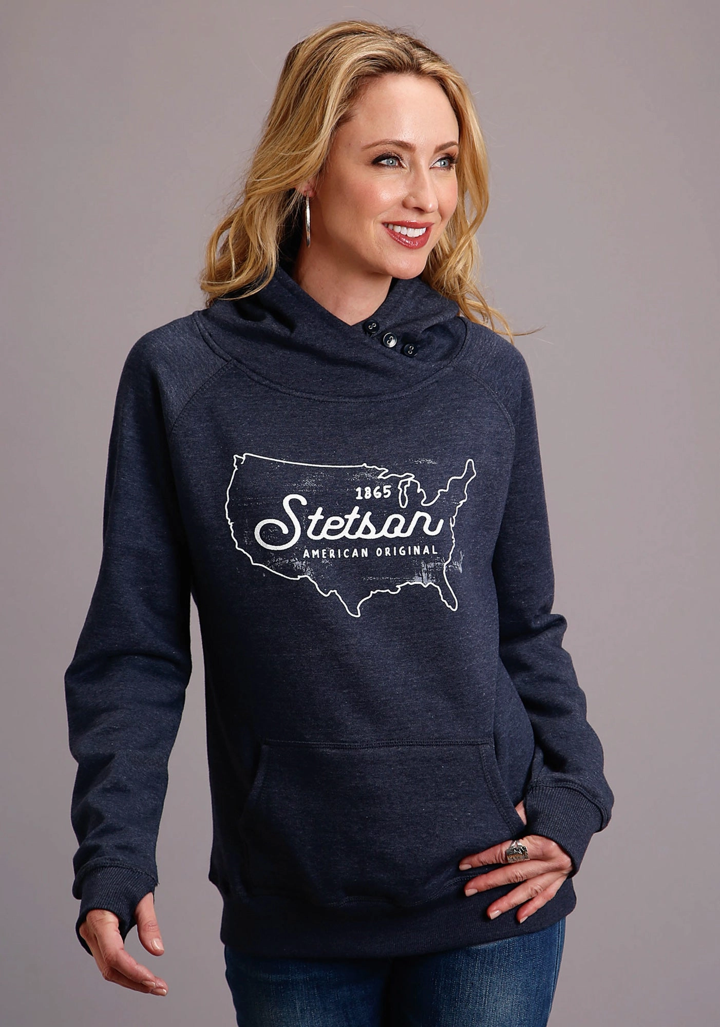 Stetson Womens Navy Cotton Blend Original Usa Hoodie Fashionable knitwear
