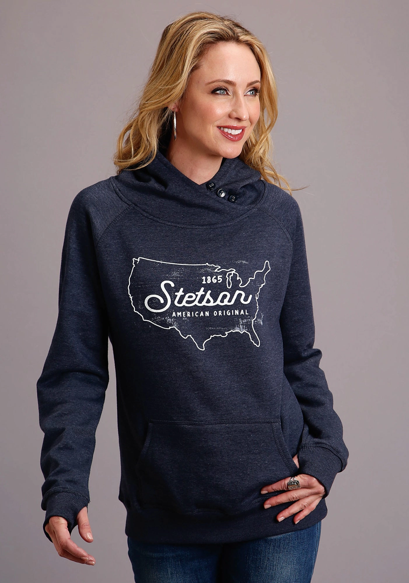 Sealed Seam Construction Stetson Womens Navy Cotton Blend Original Usa Hoodie