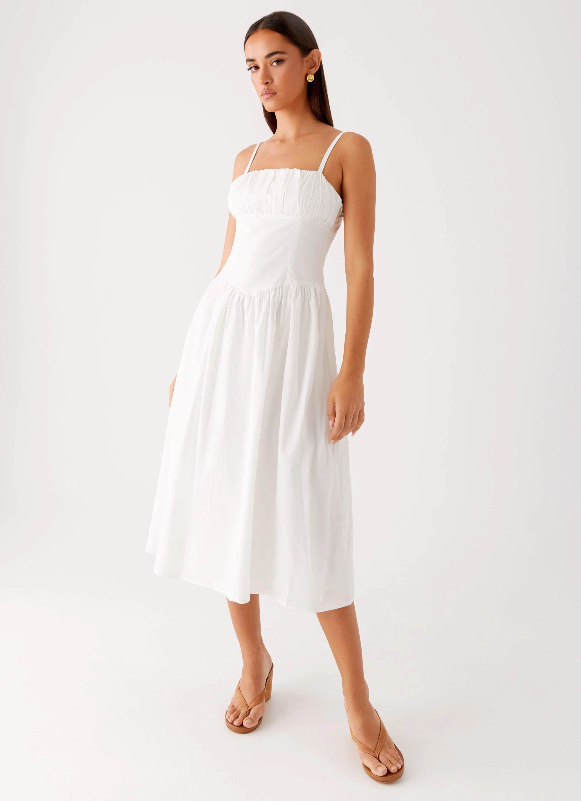 Breathable Style Edgy-Look Phillipa Midi Dress - White