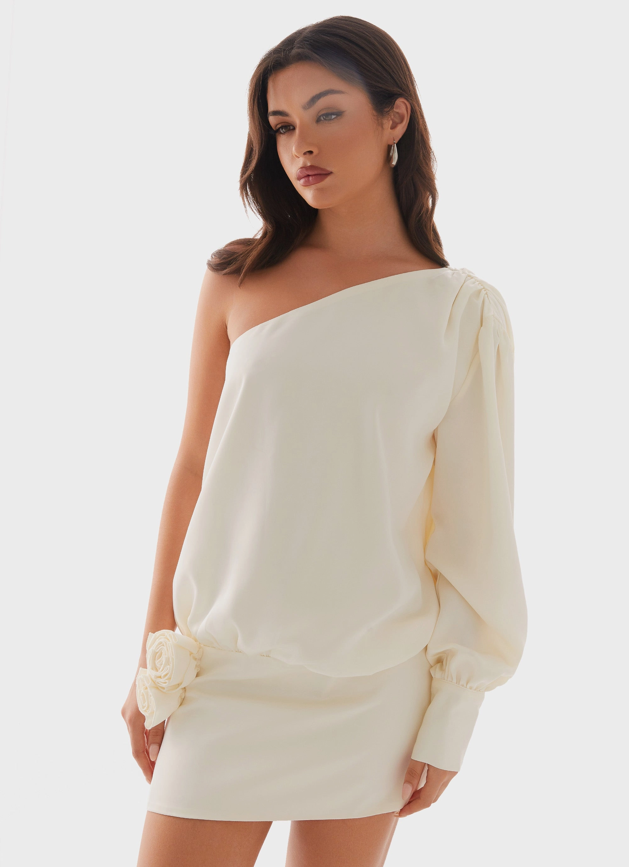 Pippie One Shoulder Mini Dress - Ivory All-day Comfort Premium Material
