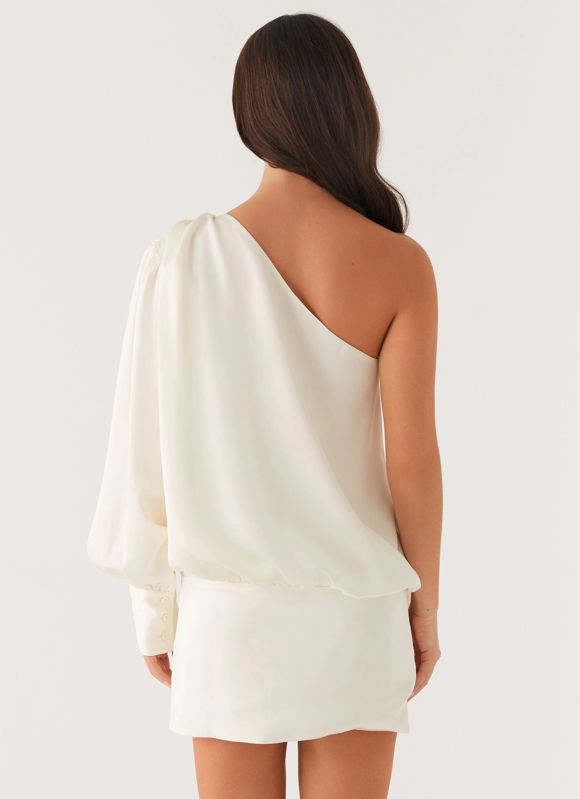 Pippie One Shoulder Mini Dress - Ivory Refined Feel